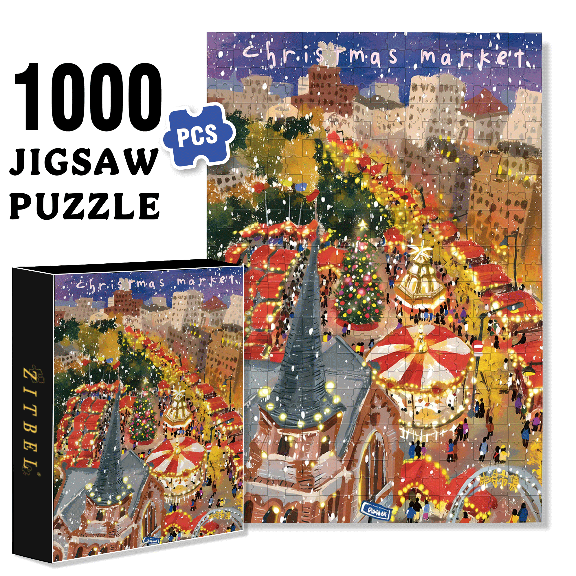 Shanghai Christmas 500pcs/1000pcs Jigsaw Puzzle, Scratch-Resistant, Interactive Family Game & Brain-Boosting DIY Decor, Perfect for Halloween, Christmas & New Year Gifts, Family Puzzle Game