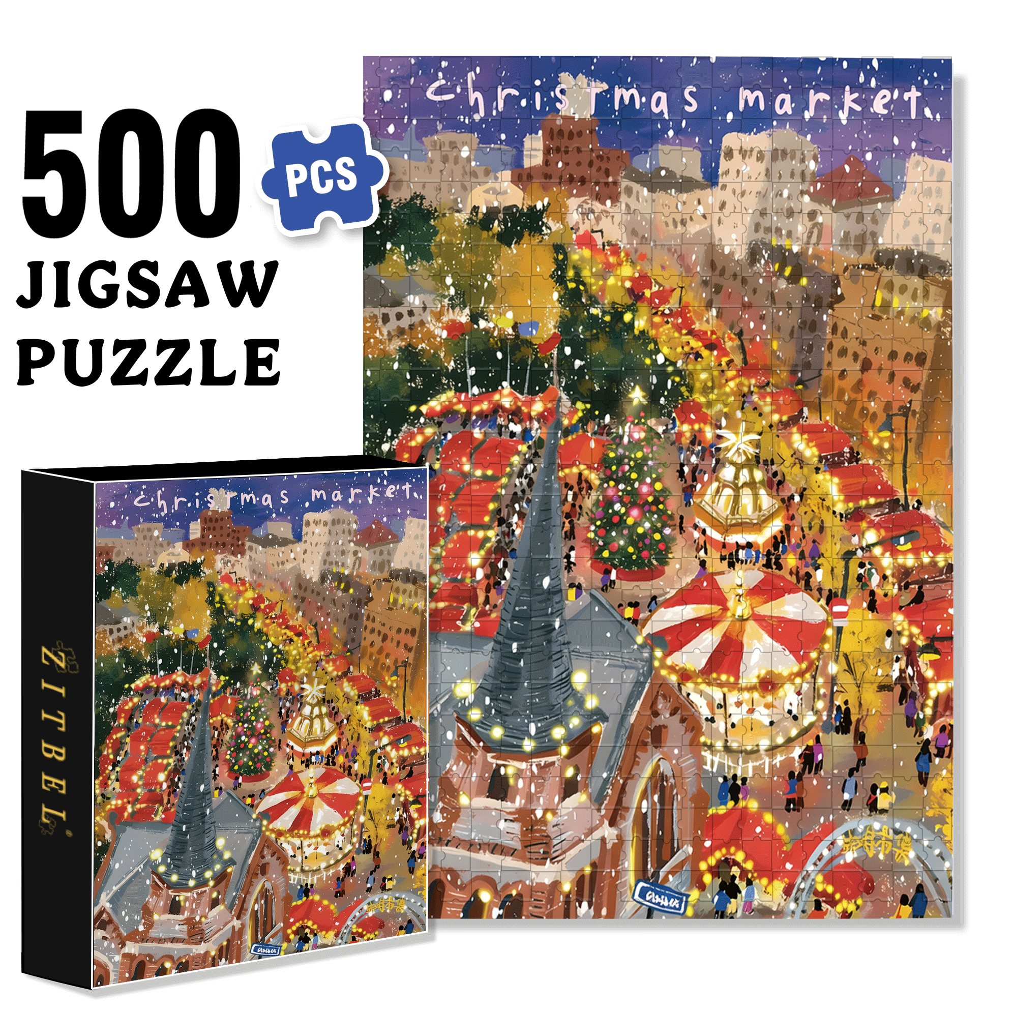 Shanghai Christmas 500pcs/1000pcs Jigsaw Puzzle, Scratch-Resistant, Interactive Family Game & Brain-Boosting DIY Decor, Perfect for Halloween, Christmas & New Year Gifts, Family Puzzle Game