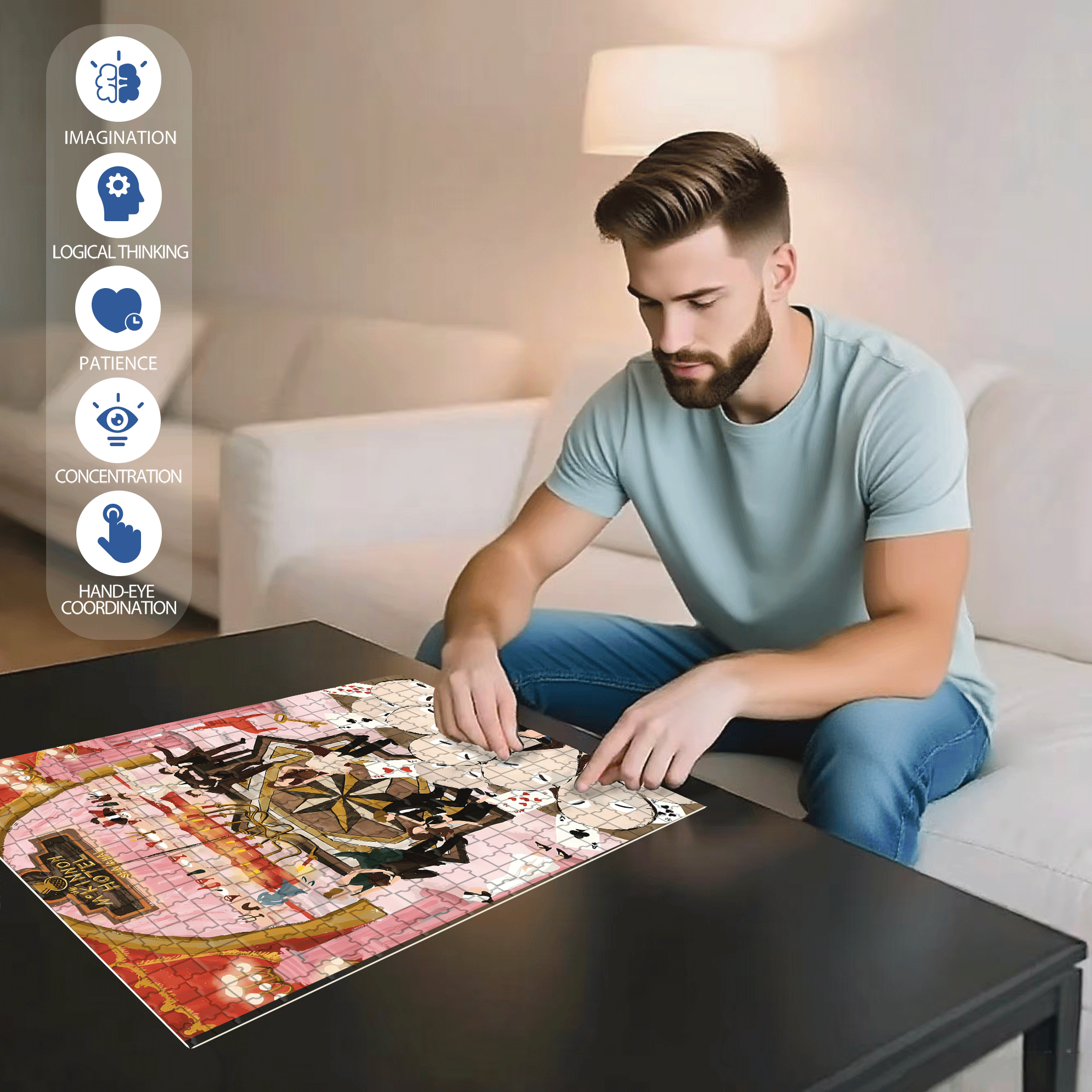 Sleepless Night 500pcs/1000pcs Jigsaw Puzzle, Scratch-Resistant, Interactive Family Game & Brain-Boosting DIY Decor, Perfect for Halloween, Christmas & New Year Gifts, Family Puzzle Game