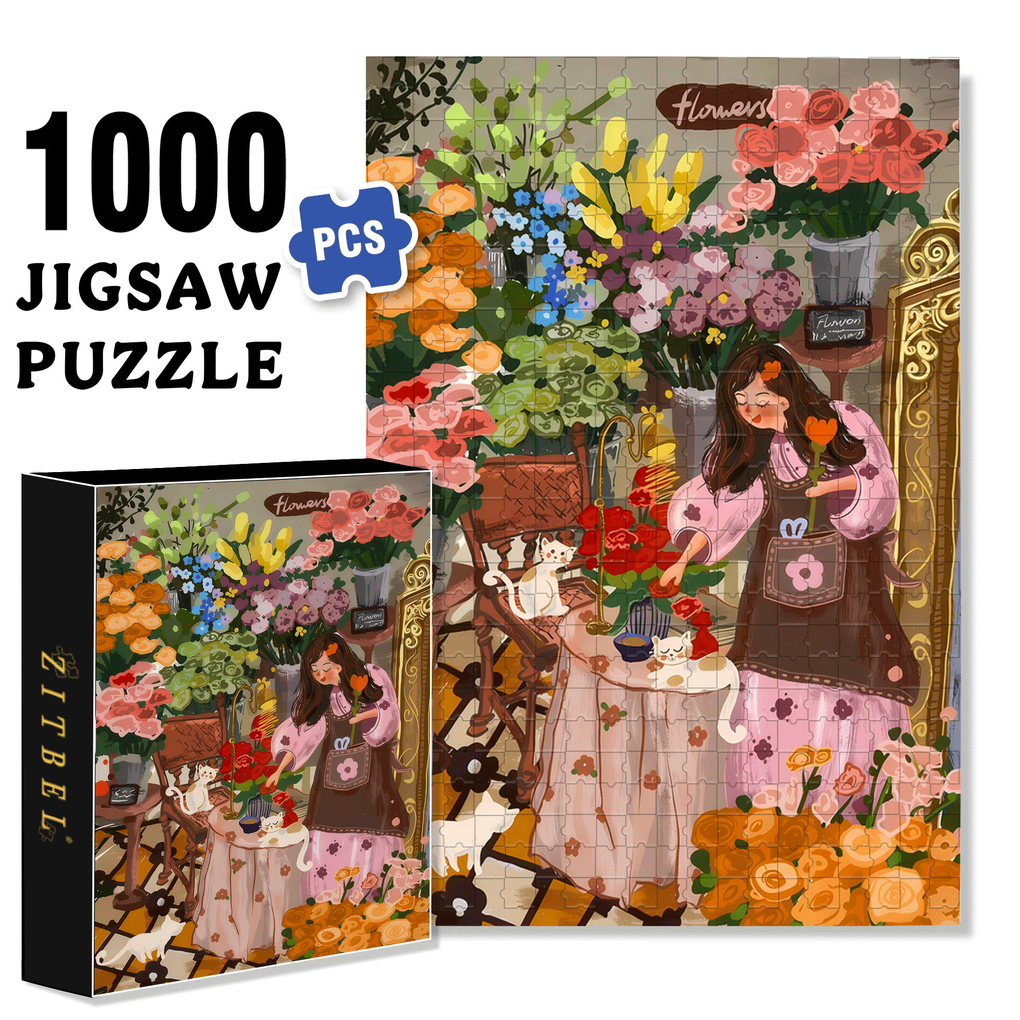 Sparkling Flowers 2 500pcs/1000pcs Jigsaw Puzzle, Scratch-Resistant, Interactive Family Game & Brain-Boosting DIY Decor, Perfect for Halloween, Christmas & New Year Gifts, Family Puzzle Game