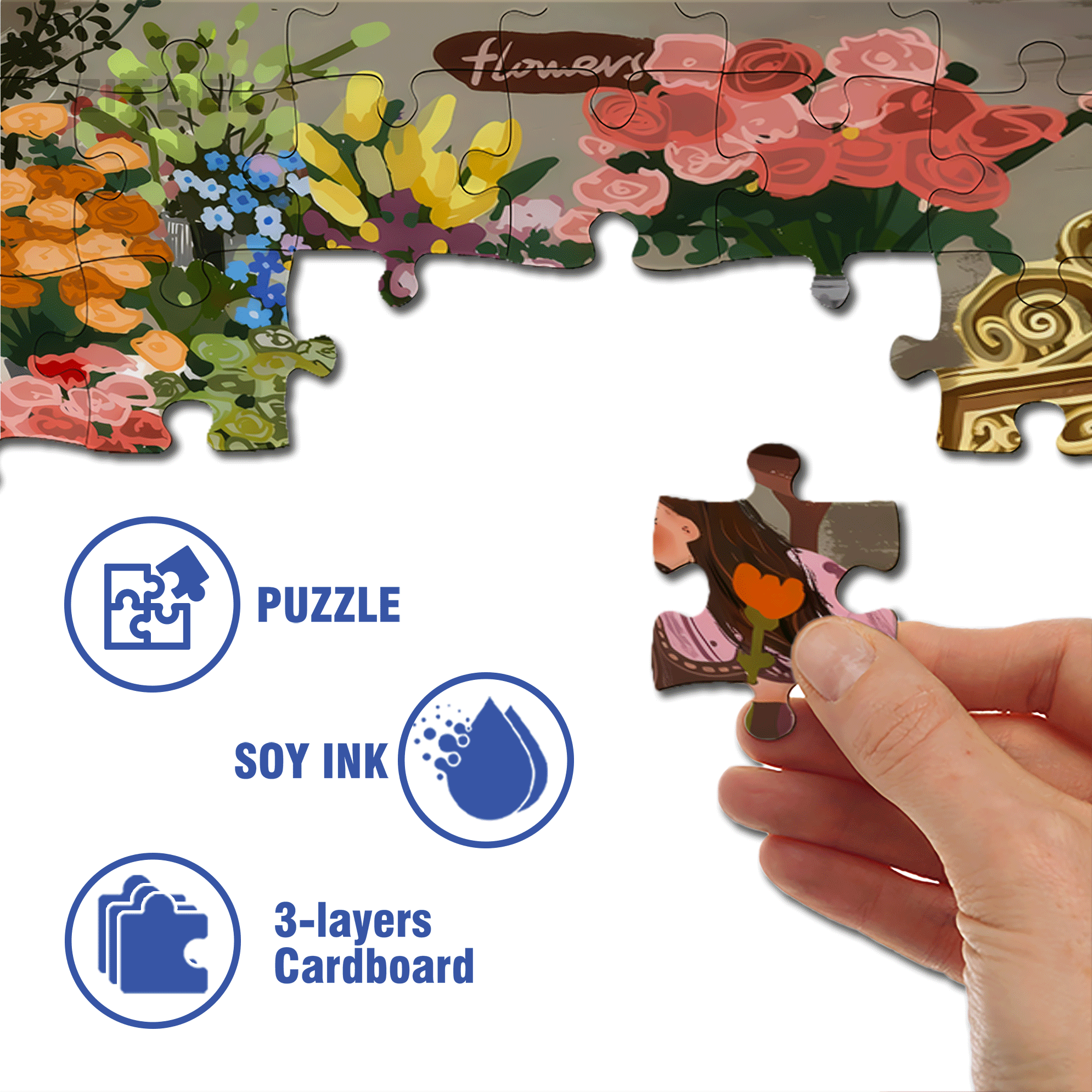 Sparkling Flowers 2 500pcs/1000pcs Jigsaw Puzzle, Scratch-Resistant, Interactive Family Game & Brain-Boosting DIY Decor, Perfect for Halloween, Christmas & New Year Gifts, Family Puzzle Game
