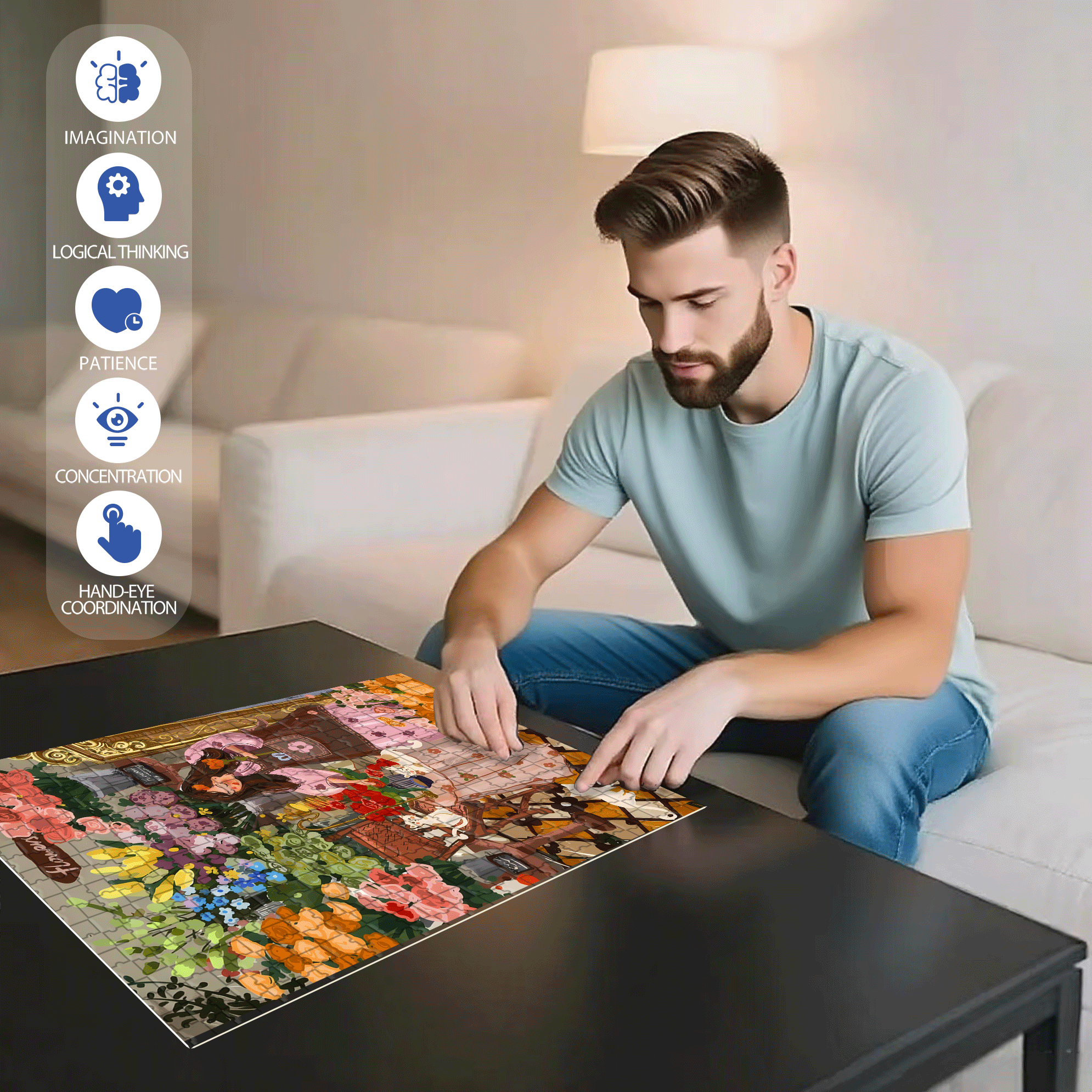 Sparkling Flowers 2 500pcs/1000pcs Jigsaw Puzzle, Scratch-Resistant, Interactive Family Game & Brain-Boosting DIY Decor, Perfect for Halloween, Christmas & New Year Gifts, Family Puzzle Game