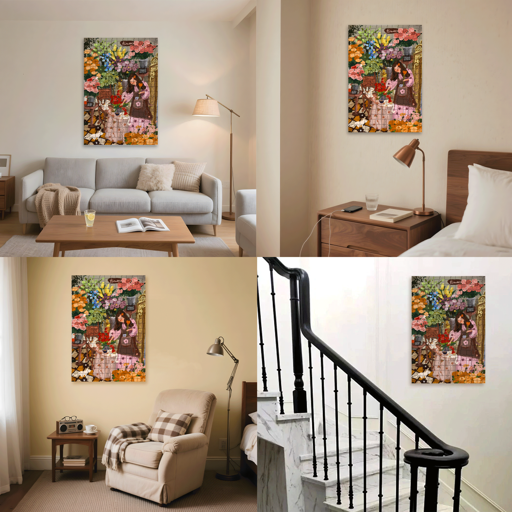 Sparkling Flowers 2 500pcs/1000pcs Jigsaw Puzzle, Scratch-Resistant, Interactive Family Game & Brain-Boosting DIY Decor, Perfect for Halloween, Christmas & New Year Gifts, Family Puzzle Game