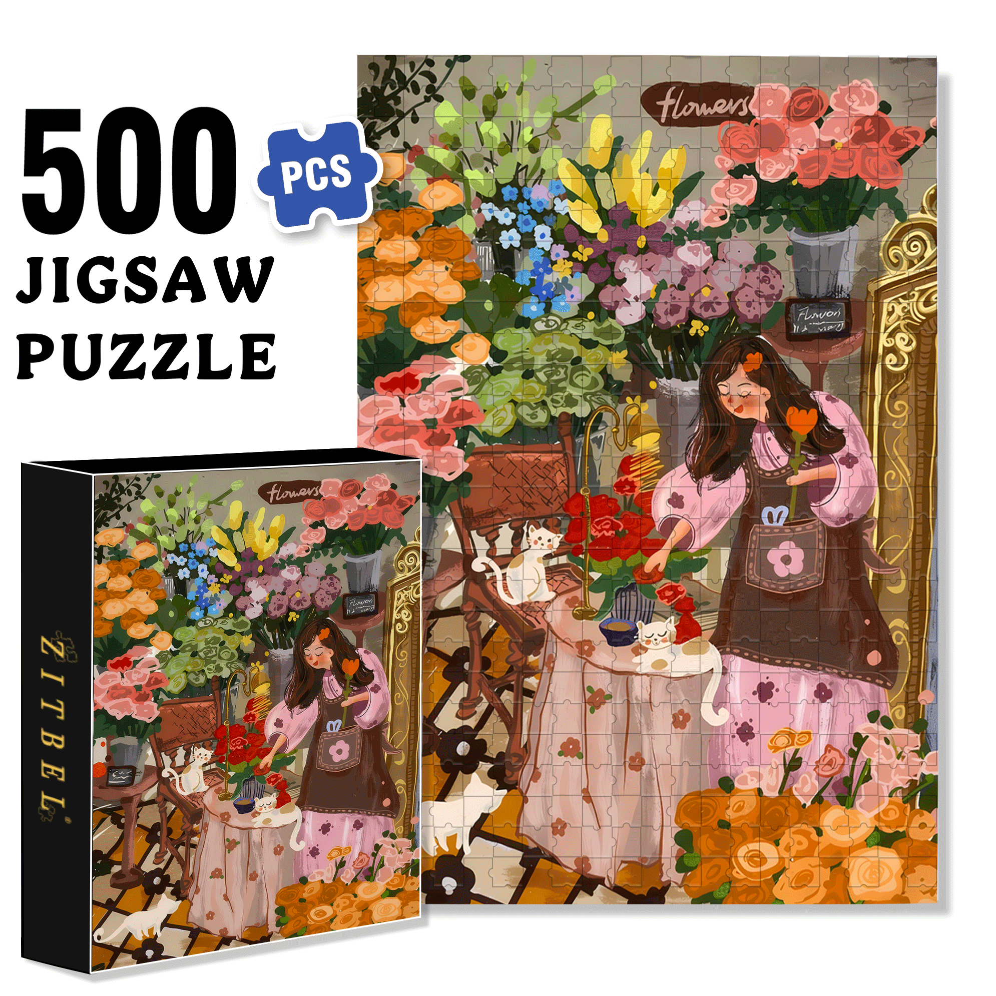Sparkling Flowers 2 500pcs/1000pcs Jigsaw Puzzle, Scratch-Resistant, Interactive Family Game & Brain-Boosting DIY Decor, Perfect for Halloween, Christmas & New Year Gifts, Family Puzzle Game