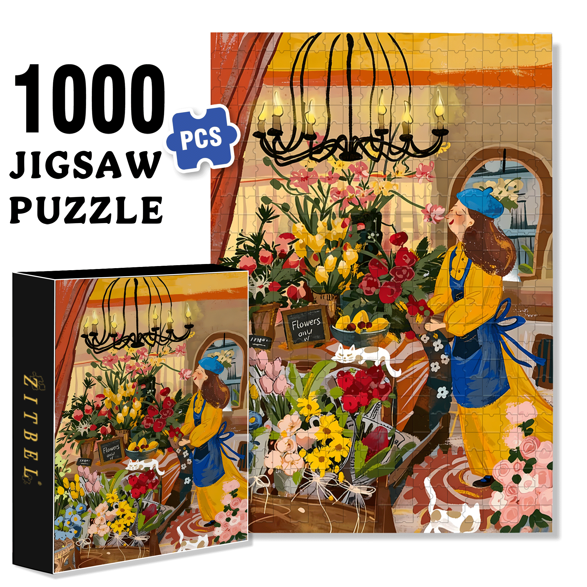 Sparkling Flowers 500pcs/1000pcs Jigsaw Puzzle, Scratch-Resistant, Interactive Family Game & Brain-Boosting DIY Decor, Perfect for Halloween, Christmas & New Year Gifts, Family Puzzle Game