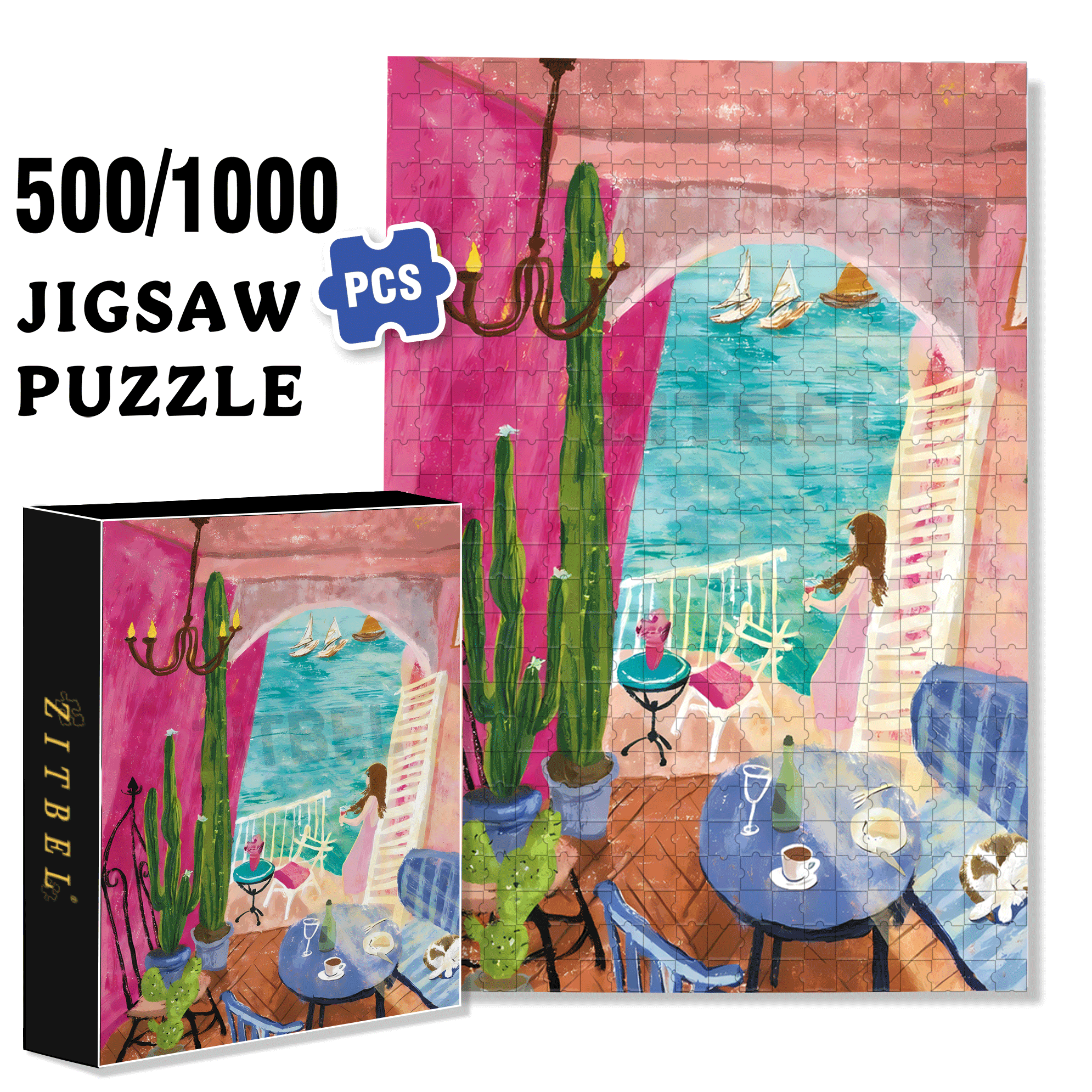 Sparkling Summer 500pcs/1000pcs Jigsaw Puzzle, Scratch-Resistant, Interactive Family Game & Brain-Boosting DIY Decor, Perfect for Halloween, Christmas & New Year Gifts, Family Puzzle Game