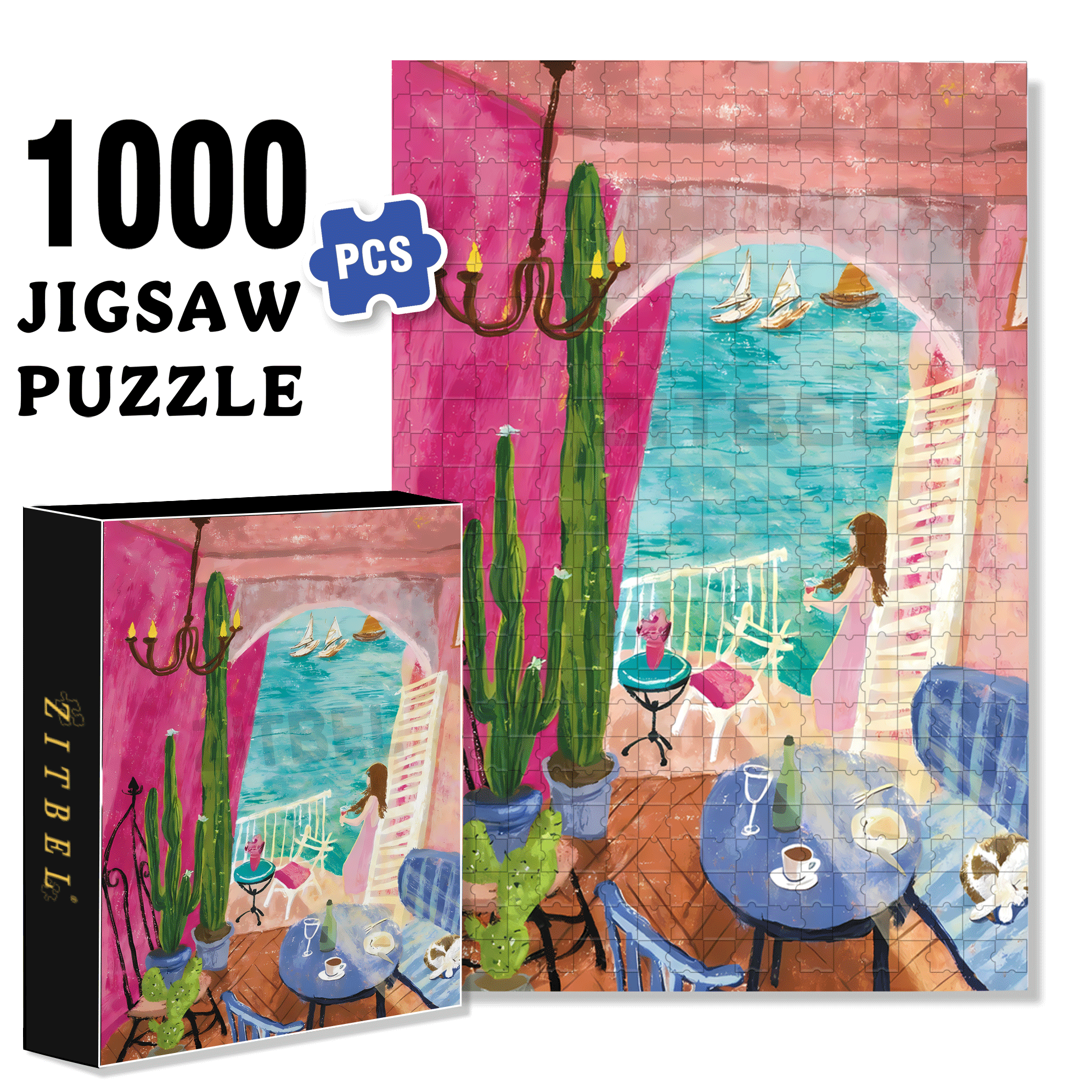 Sparkling Summer 500pcs/1000pcs Jigsaw Puzzle, Scratch-Resistant, Interactive Family Game & Brain-Boosting DIY Decor, Perfect for Halloween, Christmas & New Year Gifts, Family Puzzle Game