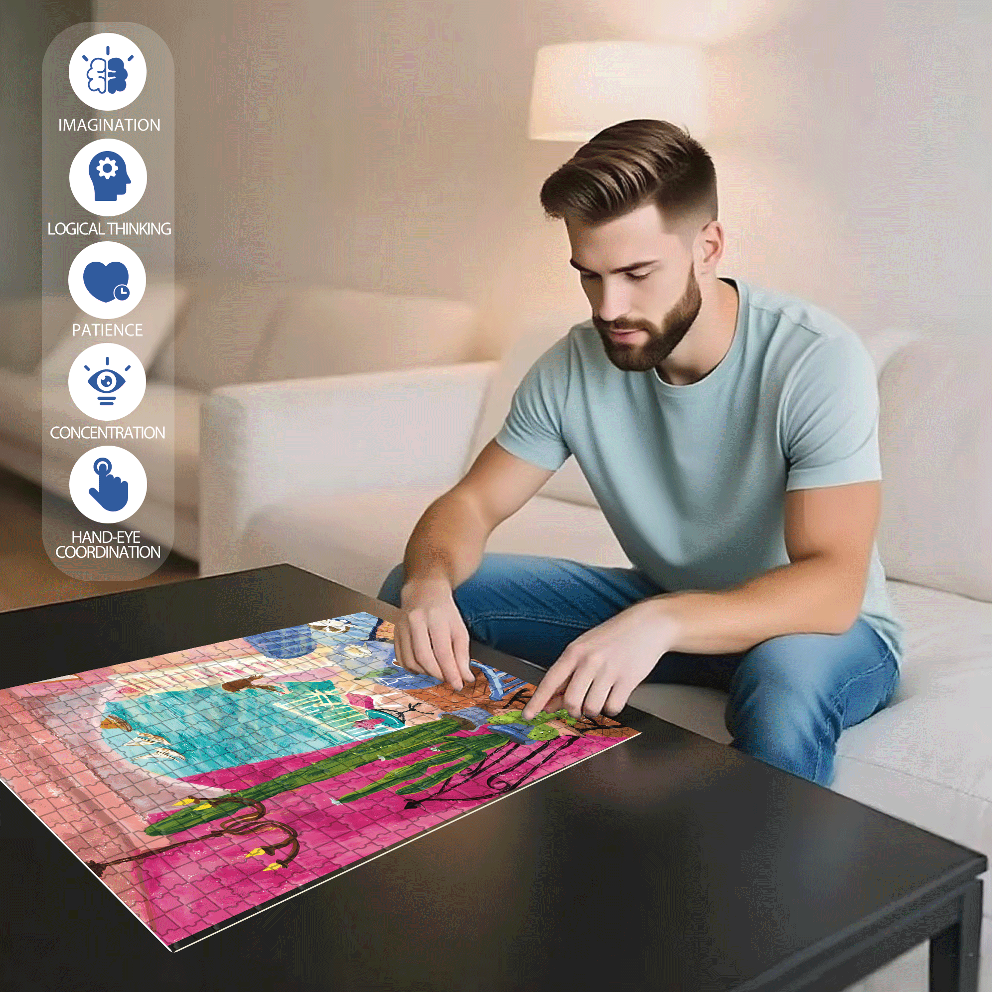 Sparkling Summer 500pcs/1000pcs Jigsaw Puzzle, Scratch-Resistant, Interactive Family Game & Brain-Boosting DIY Decor, Perfect for Halloween, Christmas & New Year Gifts, Family Puzzle Game