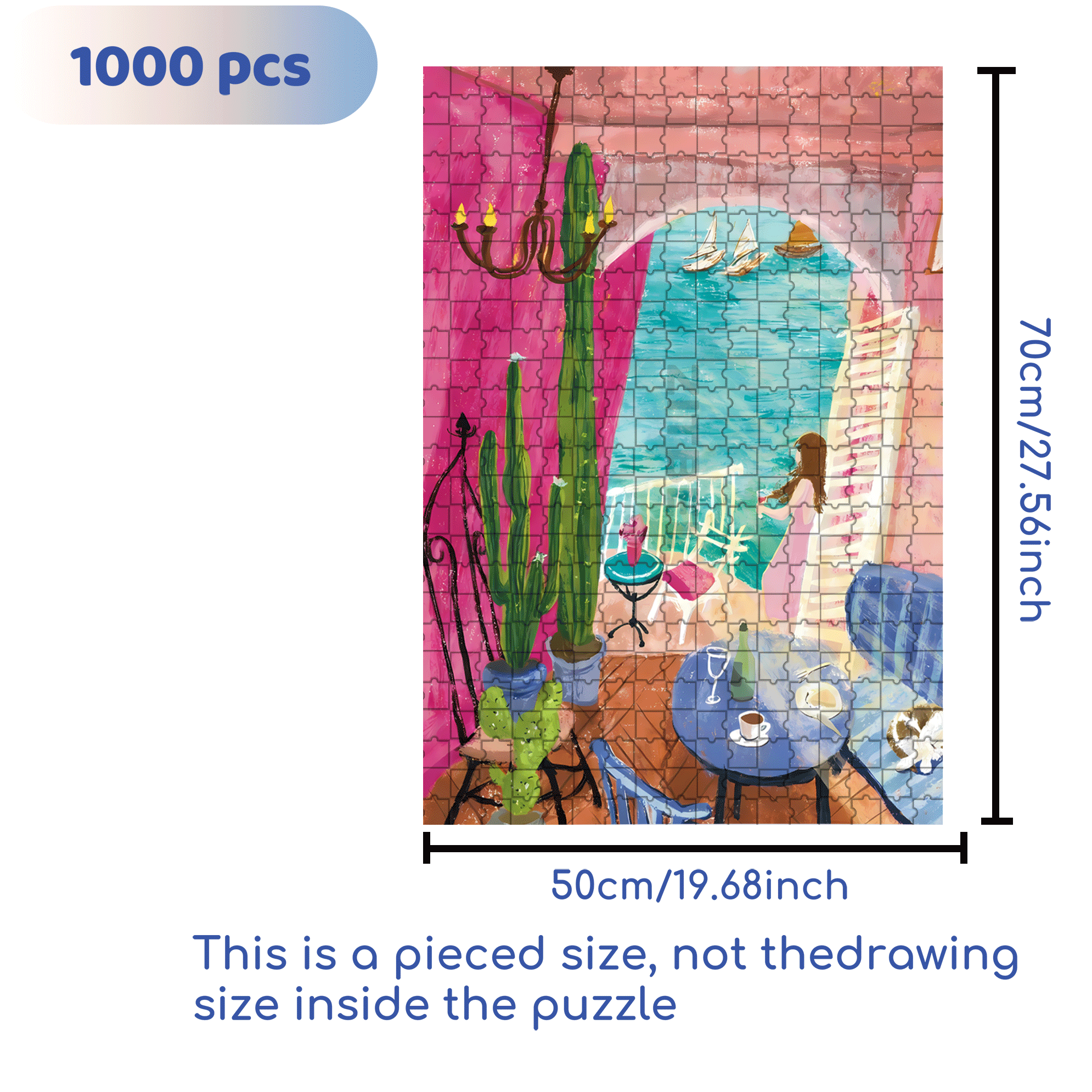 Sparkling Summer 500pcs/1000pcs Jigsaw Puzzle, Scratch-Resistant, Interactive Family Game & Brain-Boosting DIY Decor, Perfect for Halloween, Christmas & New Year Gifts, Family Puzzle Game