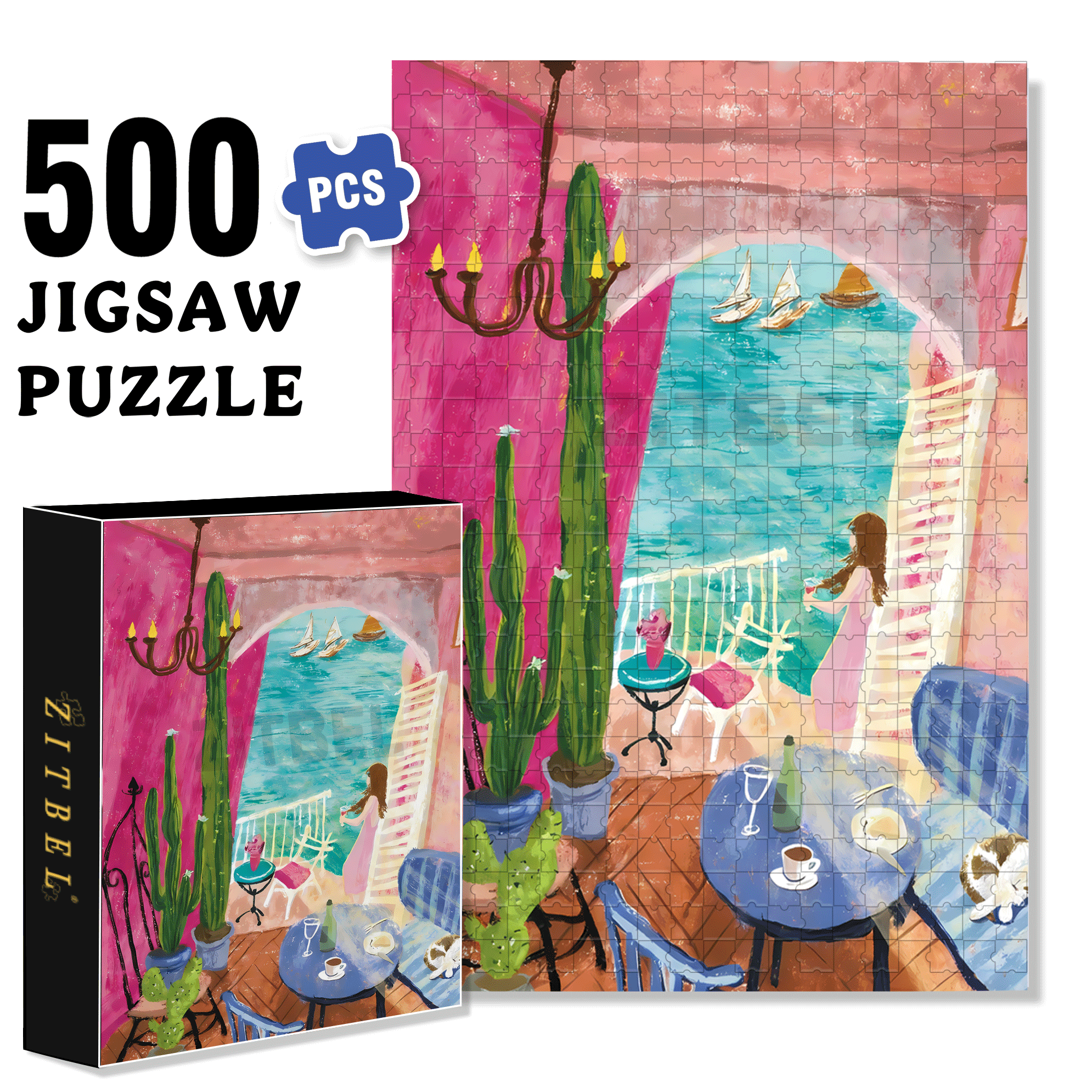 Sparkling Summer 500pcs/1000pcs Jigsaw Puzzle, Scratch-Resistant, Interactive Family Game & Brain-Boosting DIY Decor, Perfect for Halloween, Christmas & New Year Gifts, Family Puzzle Game