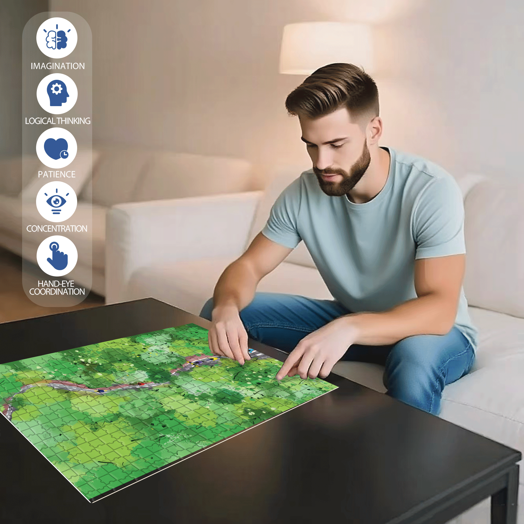 Spring Cycling 500pcs/1000pcs Jigsaw Puzzle, Scratch-Resistant, Interactive Family Game & Brain-Boosting DIY Decor, Perfect for Halloween, Christmas & New Year Gifts, Family Puzzle Game