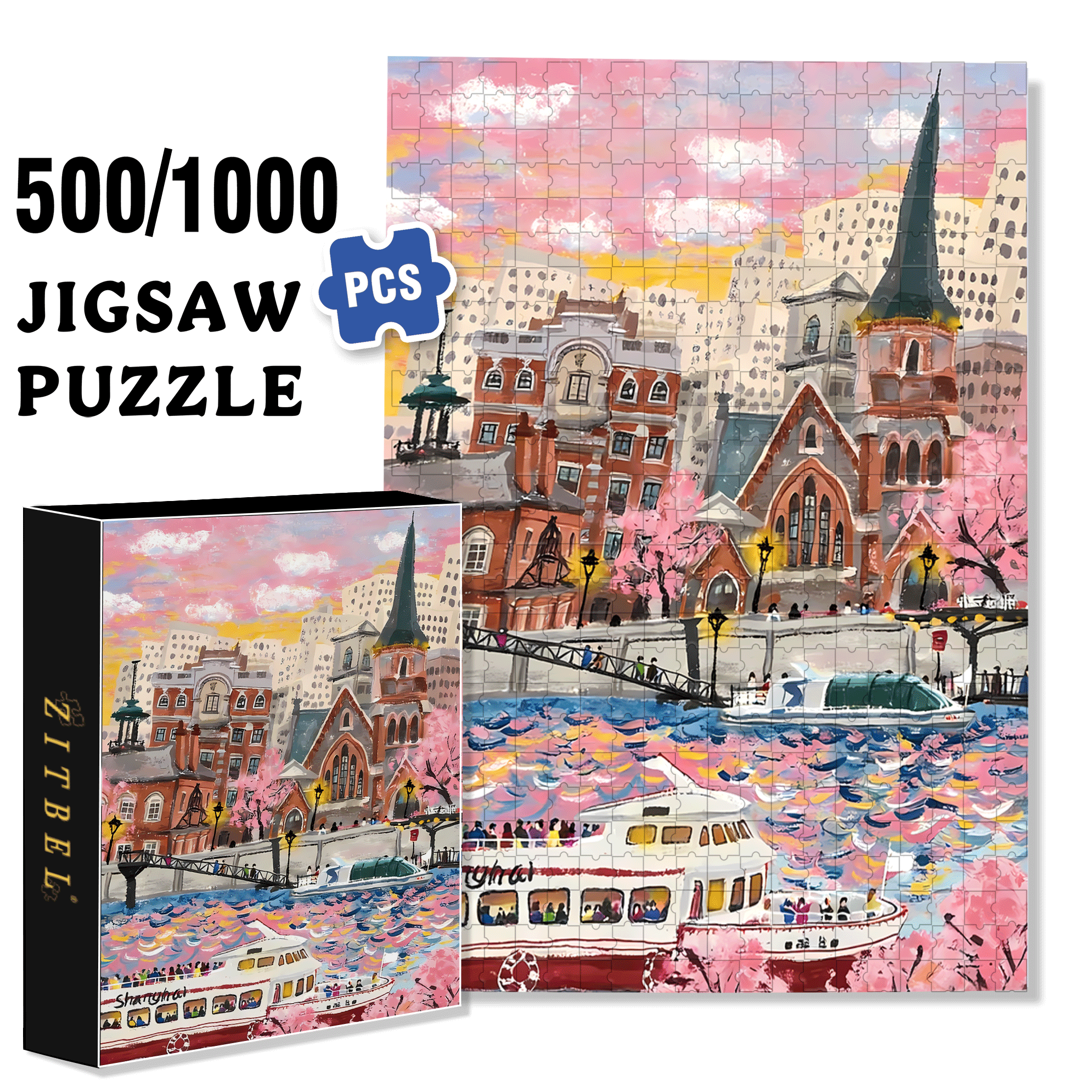 Spring On The Bund 500pcs/1000pcs Jigsaw Puzzle, Scratch-Resistant, Interactive Family Game & Brain-Boosting DIY Decor, Perfect for Halloween, Christmas & New Year Gifts, Family Puzzle Game