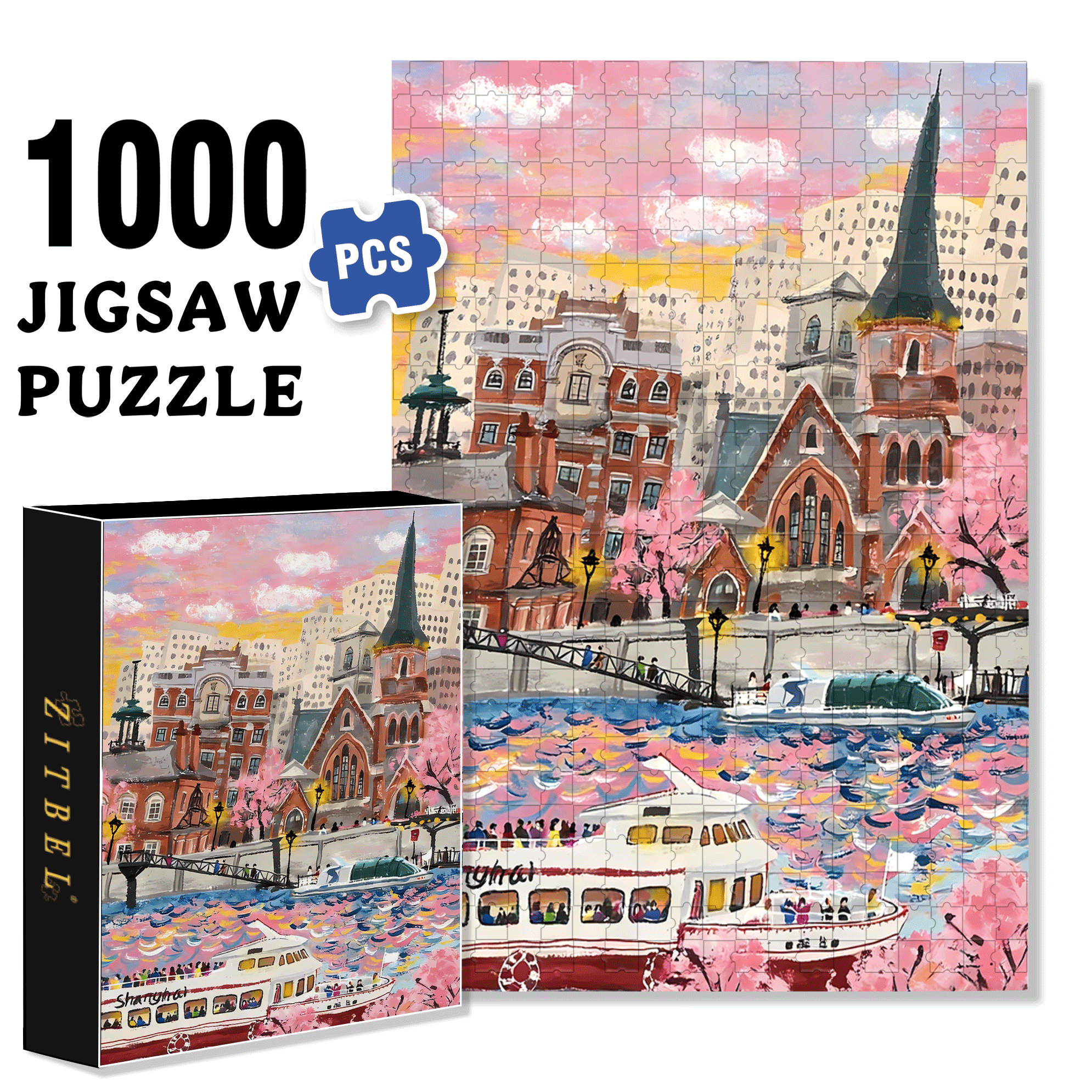 Spring On The Bund 500pcs/1000pcs Jigsaw Puzzle, Scratch-Resistant, Interactive Family Game & Brain-Boosting DIY Decor, Perfect for Halloween, Christmas & New Year Gifts, Family Puzzle Game