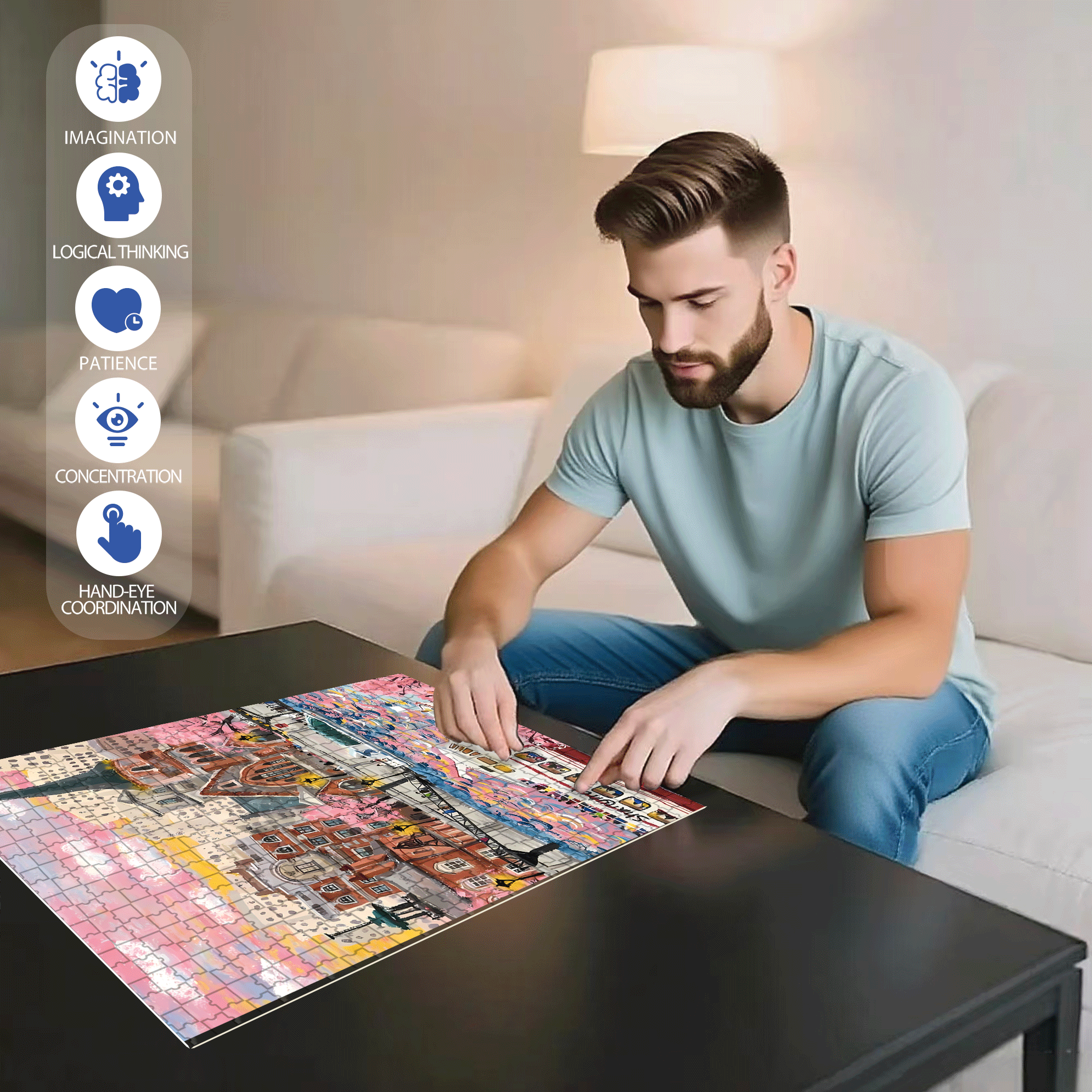Spring On The Bund 500pcs/1000pcs Jigsaw Puzzle, Scratch-Resistant, Interactive Family Game & Brain-Boosting DIY Decor, Perfect for Halloween, Christmas & New Year Gifts, Family Puzzle Game