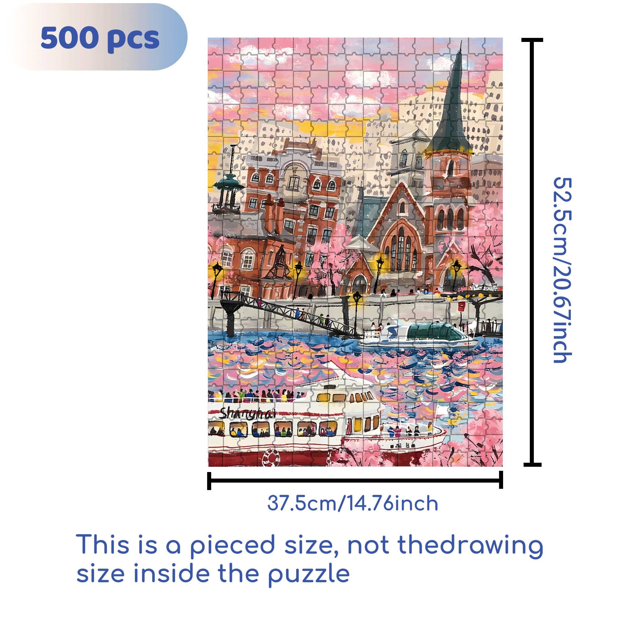 Spring On The Bund 500pcs/1000pcs Jigsaw Puzzle, Scratch-Resistant, Interactive Family Game & Brain-Boosting DIY Decor, Perfect for Halloween, Christmas & New Year Gifts, Family Puzzle Game
