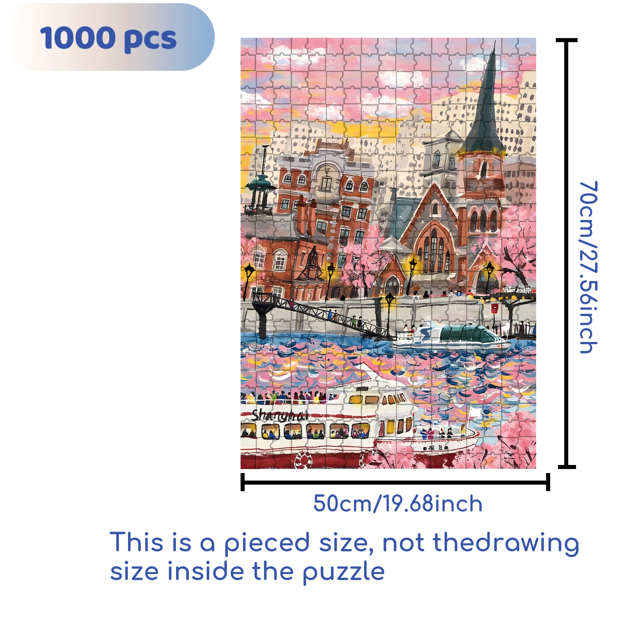Spring On The Bund 500pcs/1000pcs Jigsaw Puzzle, Scratch-Resistant, Interactive Family Game & Brain-Boosting DIY Decor, Perfect for Halloween, Christmas & New Year Gifts, Family Puzzle Game