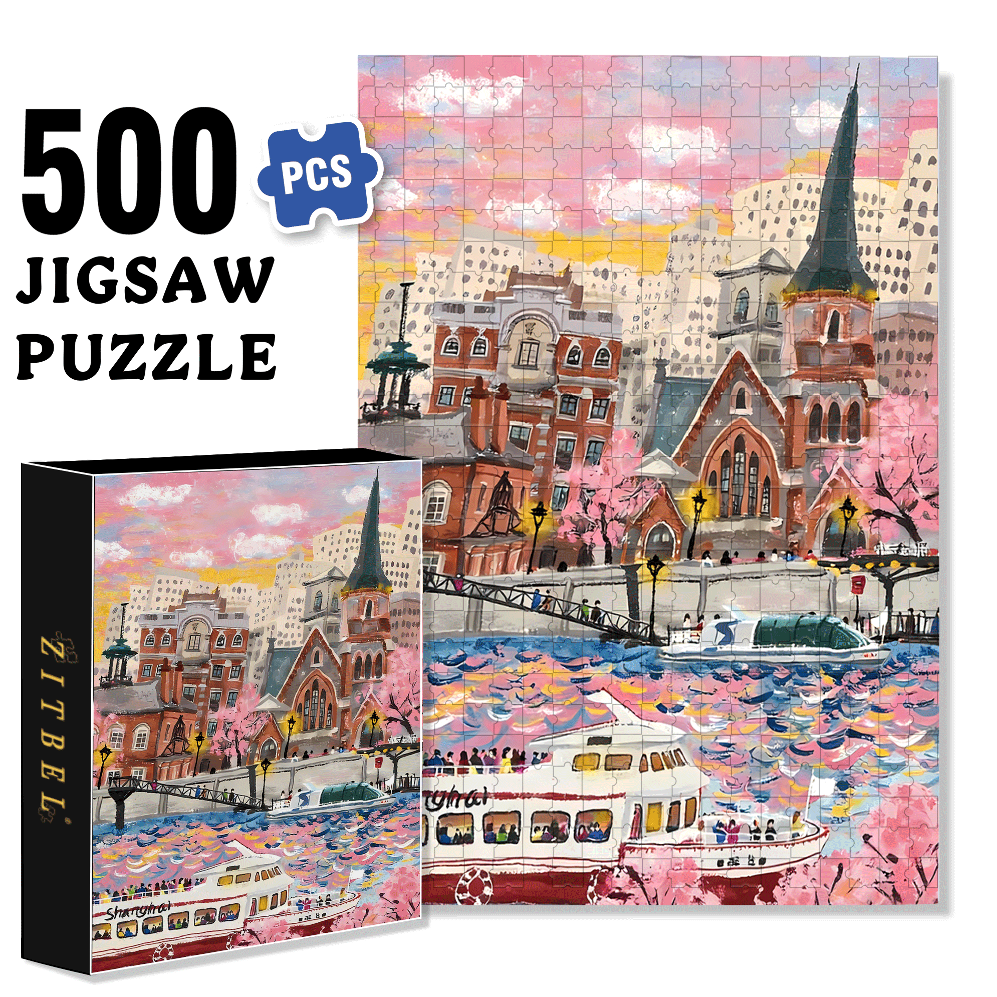 Spring On The Bund 500pcs/1000pcs Jigsaw Puzzle, Scratch-Resistant, Interactive Family Game & Brain-Boosting DIY Decor, Perfect for Halloween, Christmas & New Year Gifts, Family Puzzle Game