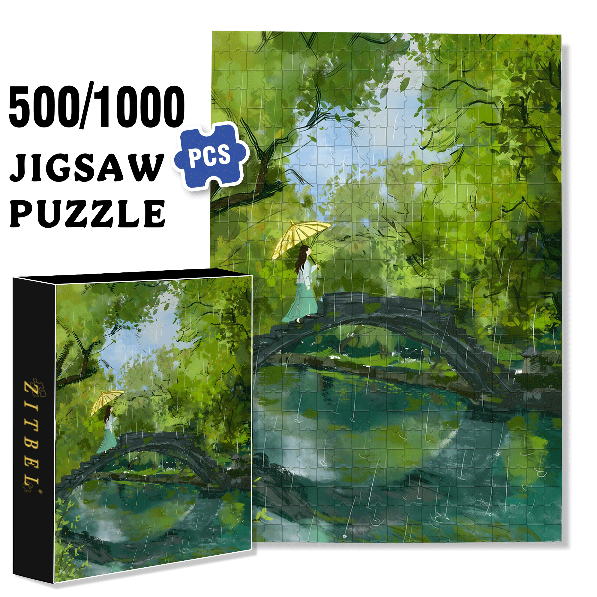 Spring Rain Season 500pcs/1000pcs Jigsaw Puzzle, Scratch-Resistant, Interactive Family Game & Brain-Boosting DIY Decor, Perfect for Halloween, Christmas & New Year Gifts, Family Puzzle Game