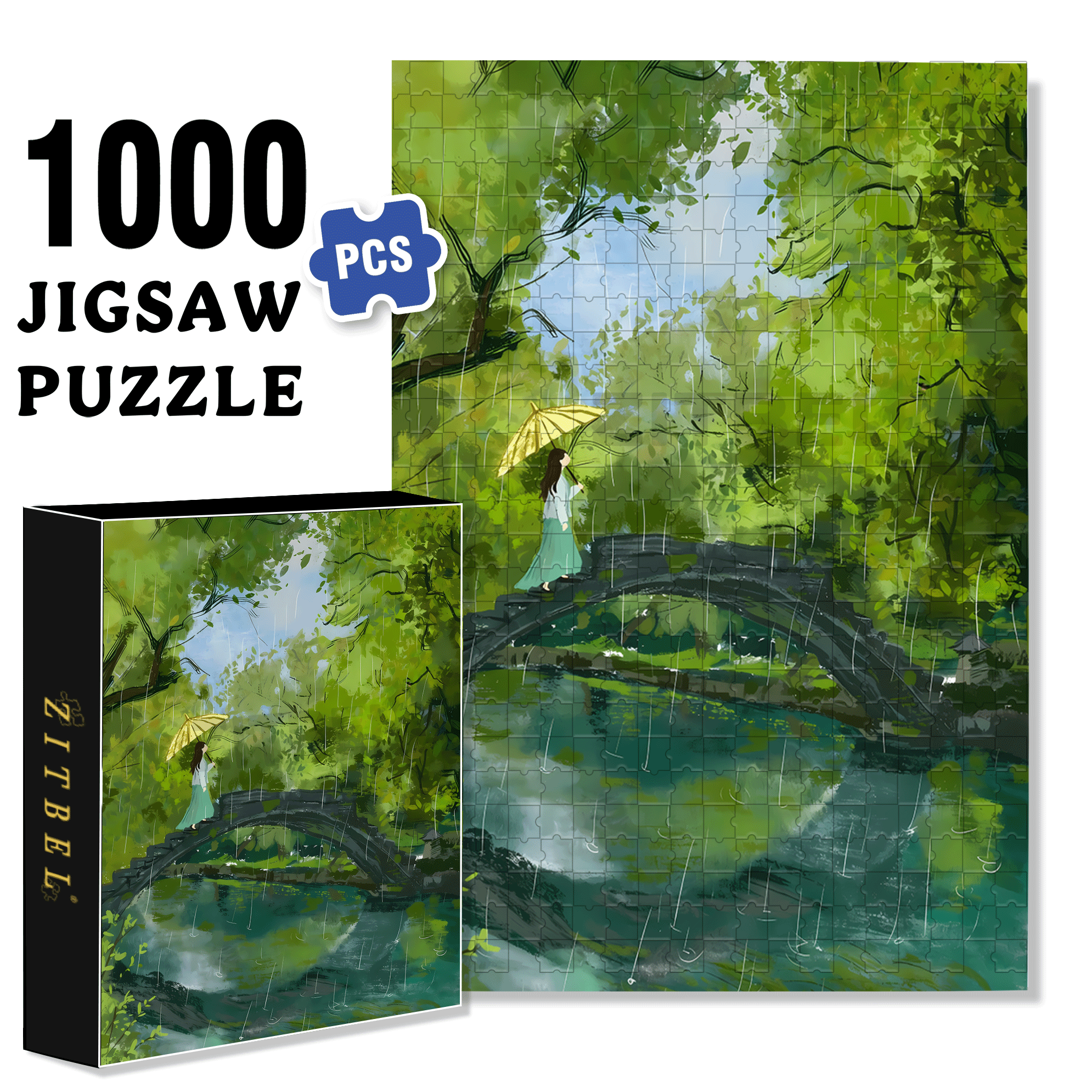 Spring Rain Season 500pcs/1000pcs Jigsaw Puzzle, Scratch-Resistant, Interactive Family Game & Brain-Boosting DIY Decor, Perfect for Halloween, Christmas & New Year Gifts, Family Puzzle Game