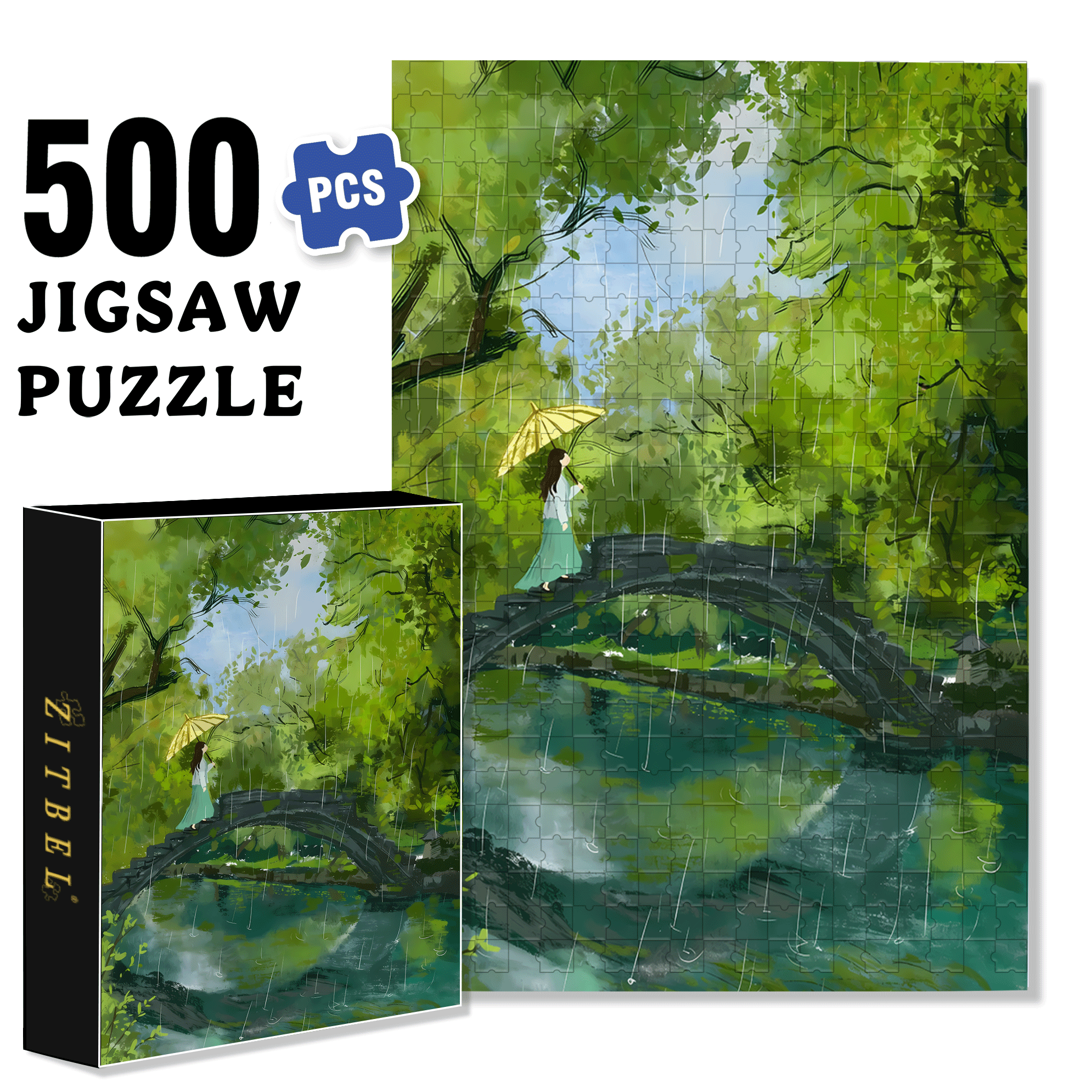 Spring Rain Season 500pcs/1000pcs Jigsaw Puzzle, Scratch-Resistant, Interactive Family Game & Brain-Boosting DIY Decor, Perfect for Halloween, Christmas & New Year Gifts, Family Puzzle Game