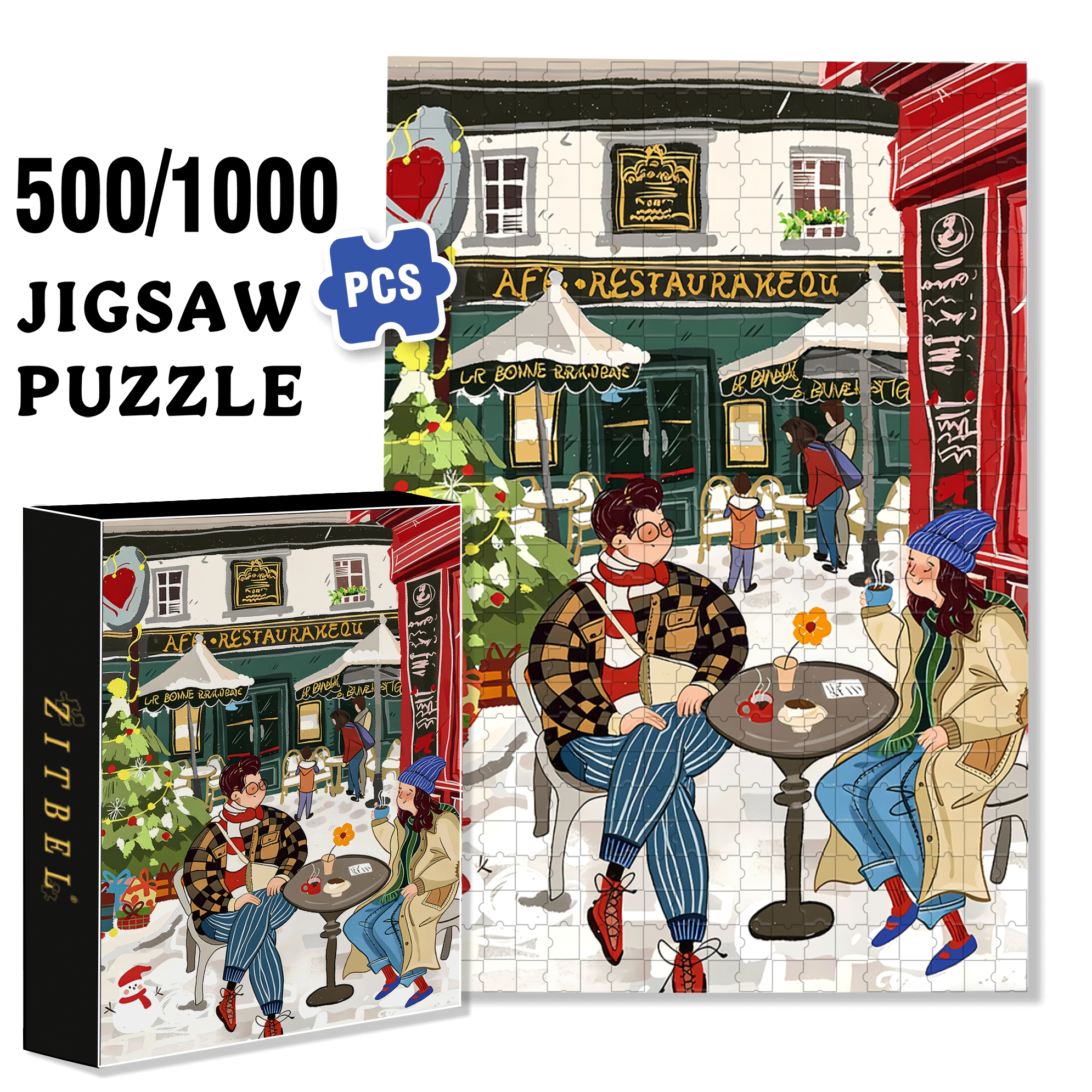 Street Corner Coffee Shop 2 500pcs/1000pcs Jigsaw Puzzle, Scratch-Resistant, Interactive Family Game & Brain-Boosting DIY Decor, Perfect for Halloween, Christmas & New Year Gifts, Family Puzzle Game