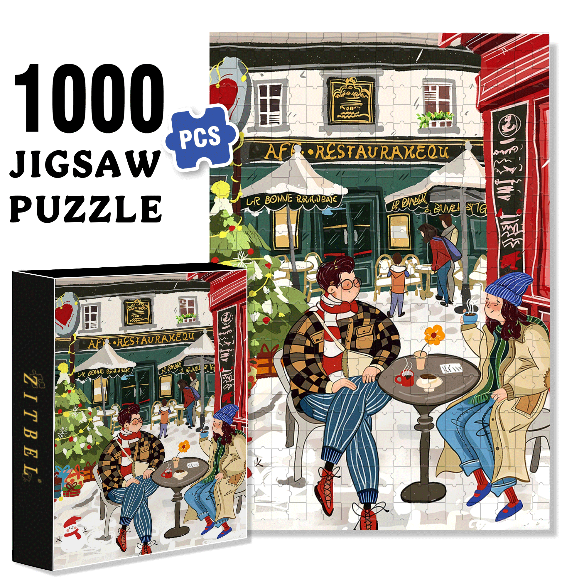 Street Corner Coffee Shop 2 500pcs/1000pcs Jigsaw Puzzle, Scratch-Resistant, Interactive Family Game & Brain-Boosting DIY Decor, Perfect for Halloween, Christmas & New Year Gifts, Family Puzzle Game