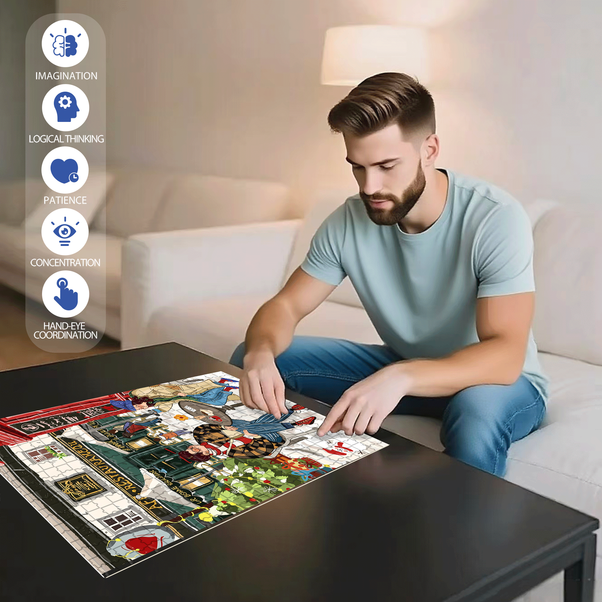 Street Corner Coffee Shop 2 500pcs/1000pcs Jigsaw Puzzle, Scratch-Resistant, Interactive Family Game & Brain-Boosting DIY Decor, Perfect for Halloween, Christmas & New Year Gifts, Family Puzzle Game