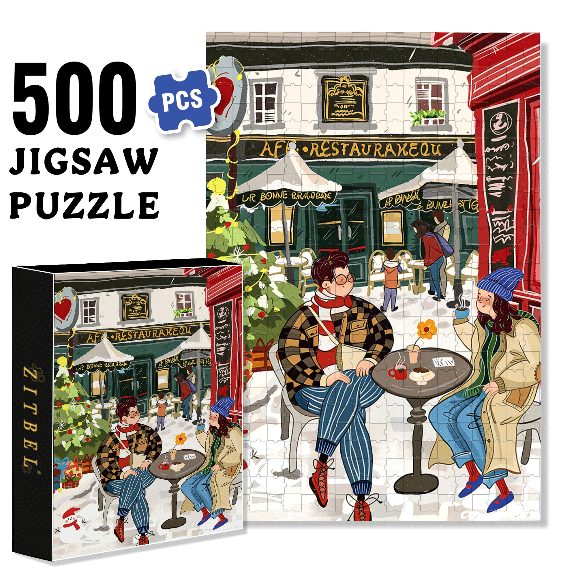 Street Corner Coffee Shop 2 500pcs/1000pcs Jigsaw Puzzle, Scratch-Resistant, Interactive Family Game & Brain-Boosting DIY Decor, Perfect for Halloween, Christmas & New Year Gifts, Family Puzzle Game
