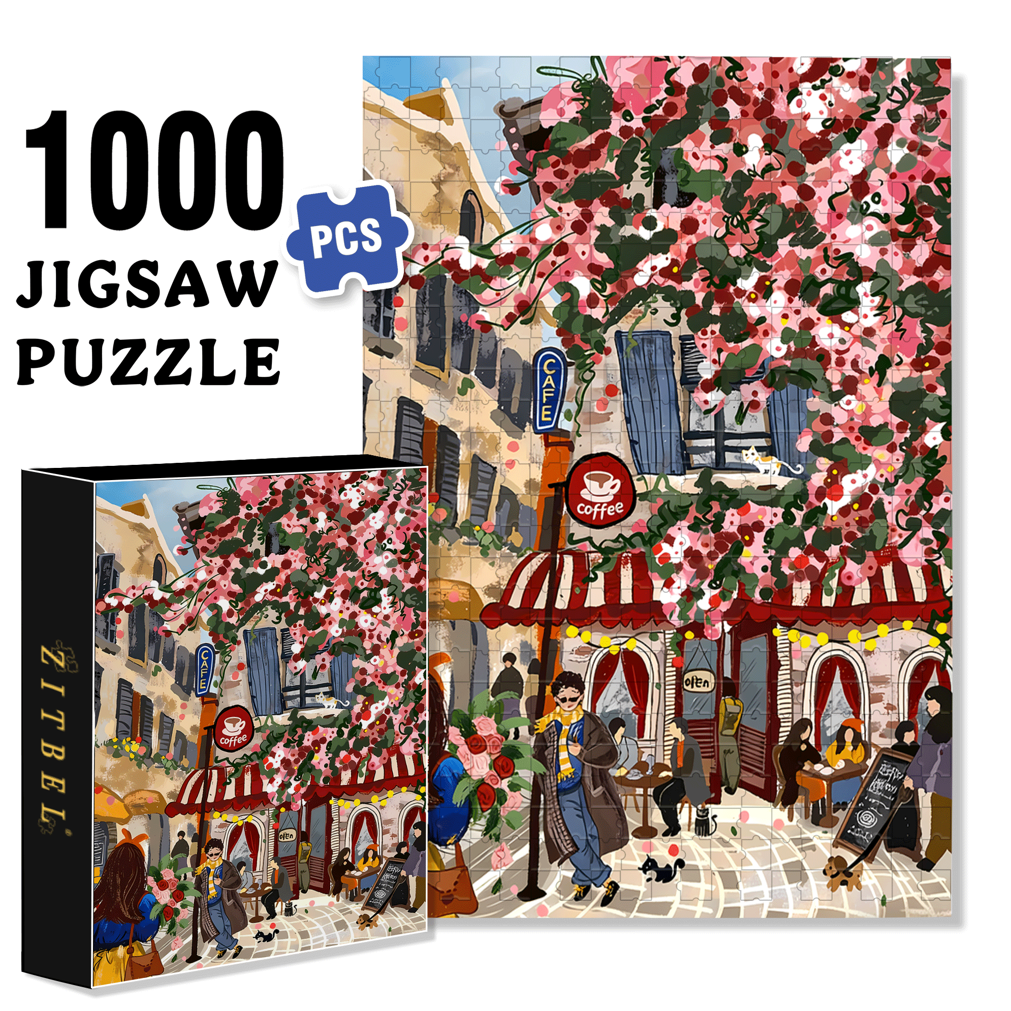 Street Corner Coffee Shop 3 500pcs/1000pcs Jigsaw Puzzle, Scratch-Resistant, Interactive Family Game & Brain-Boosting DIY Decor, Perfect for Halloween, Christmas & New Year Gifts, Family Puzzle Game