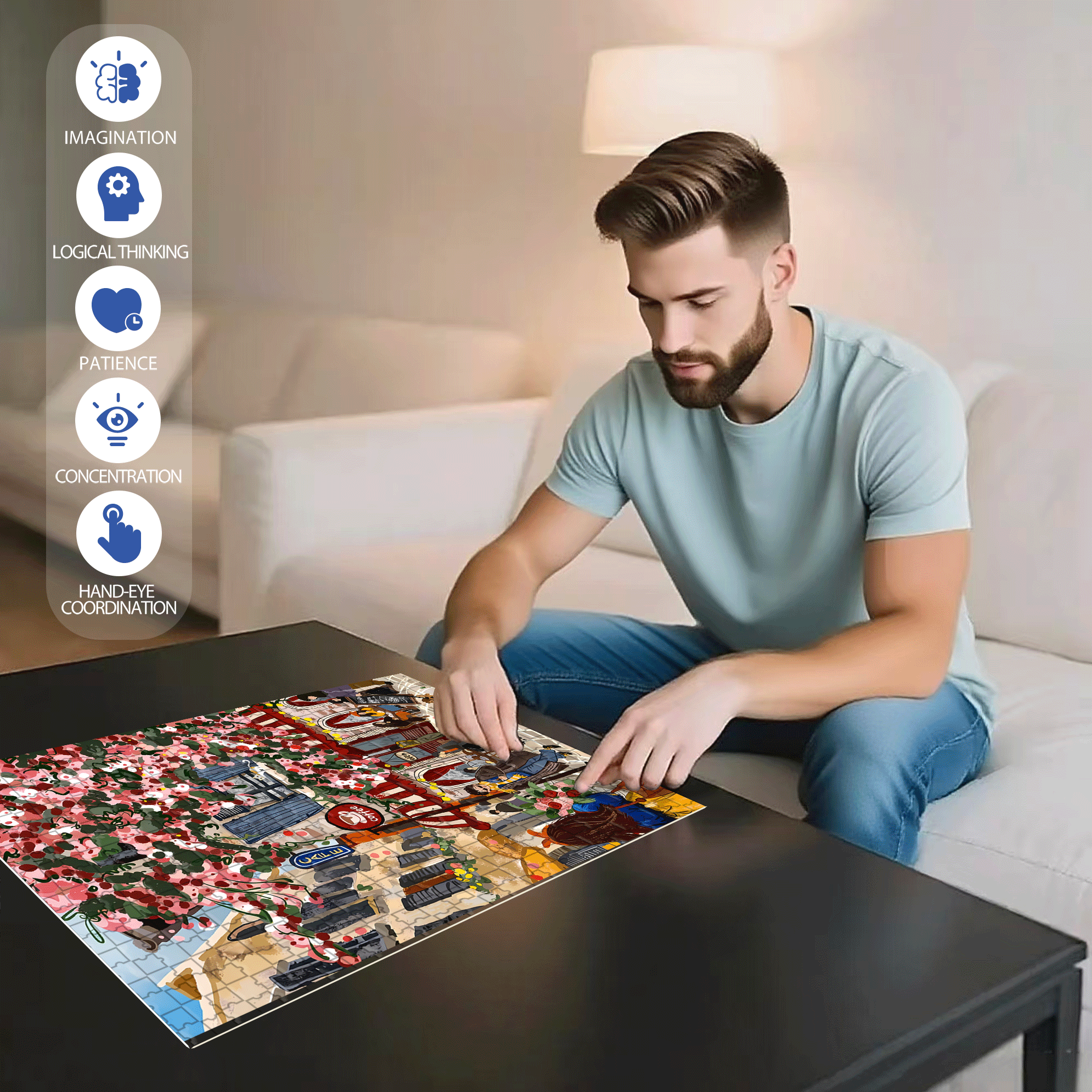 Street Corner Coffee Shop 3 500pcs/1000pcs Jigsaw Puzzle, Scratch-Resistant, Interactive Family Game & Brain-Boosting DIY Decor, Perfect for Halloween, Christmas & New Year Gifts, Family Puzzle Game