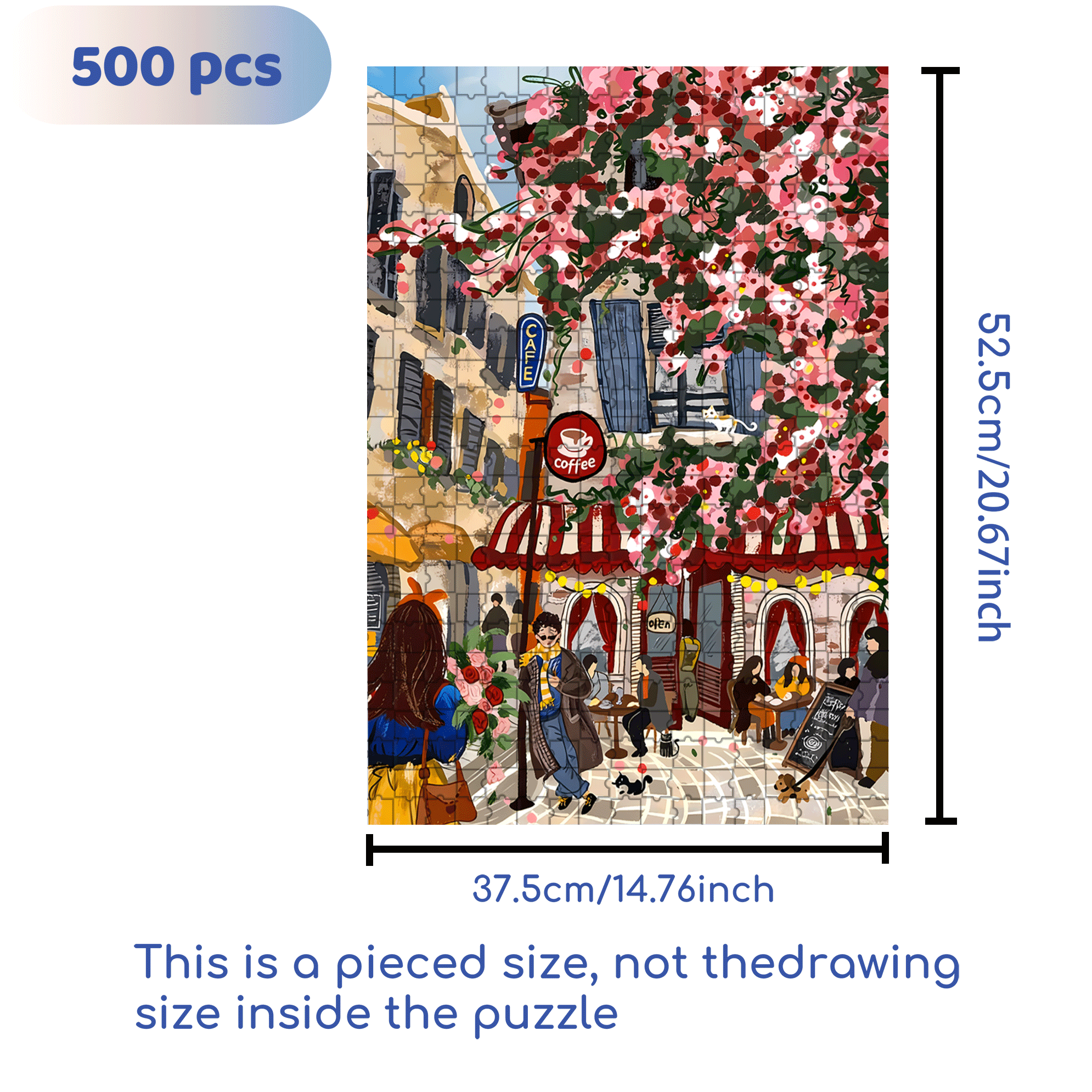 Street Corner Coffee Shop 3 500pcs/1000pcs Jigsaw Puzzle, Scratch-Resistant, Interactive Family Game & Brain-Boosting DIY Decor, Perfect for Halloween, Christmas & New Year Gifts, Family Puzzle Game