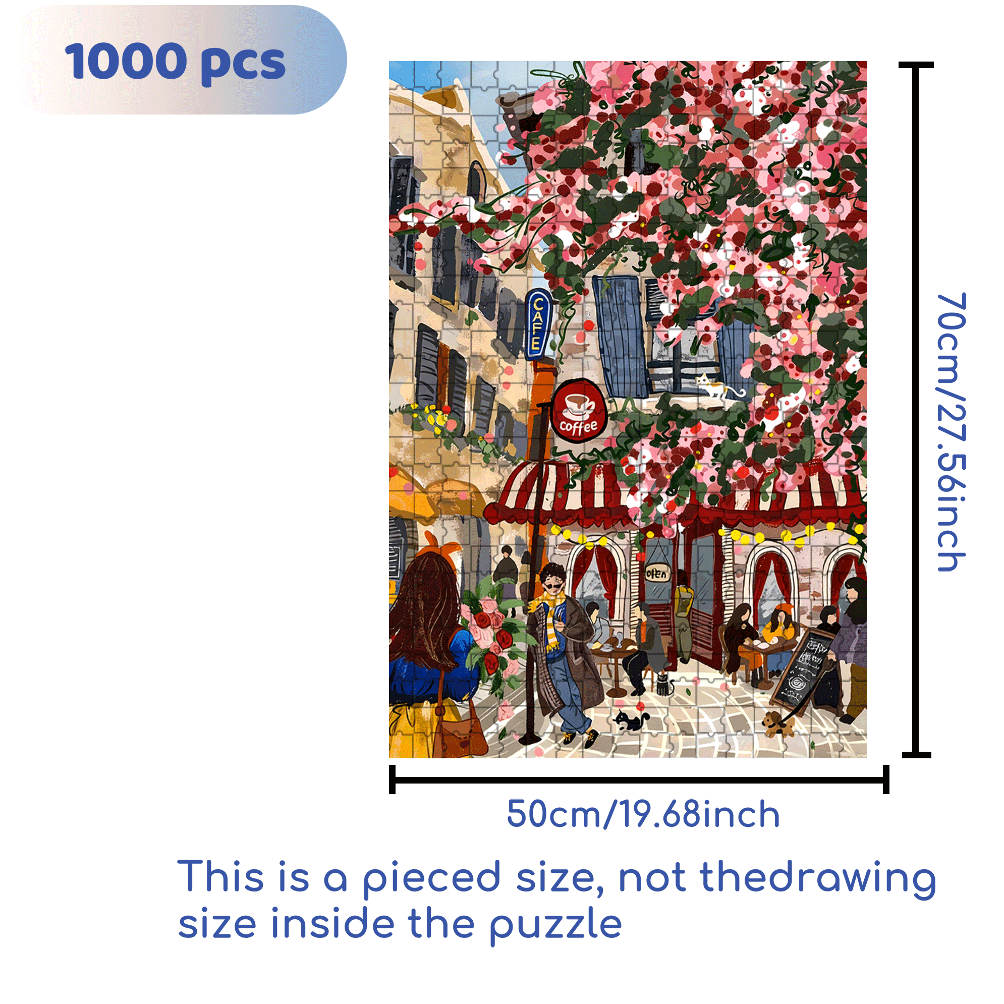 Street Corner Coffee Shop 3 500pcs/1000pcs Jigsaw Puzzle, Scratch-Resistant, Interactive Family Game & Brain-Boosting DIY Decor, Perfect for Halloween, Christmas & New Year Gifts, Family Puzzle Game
