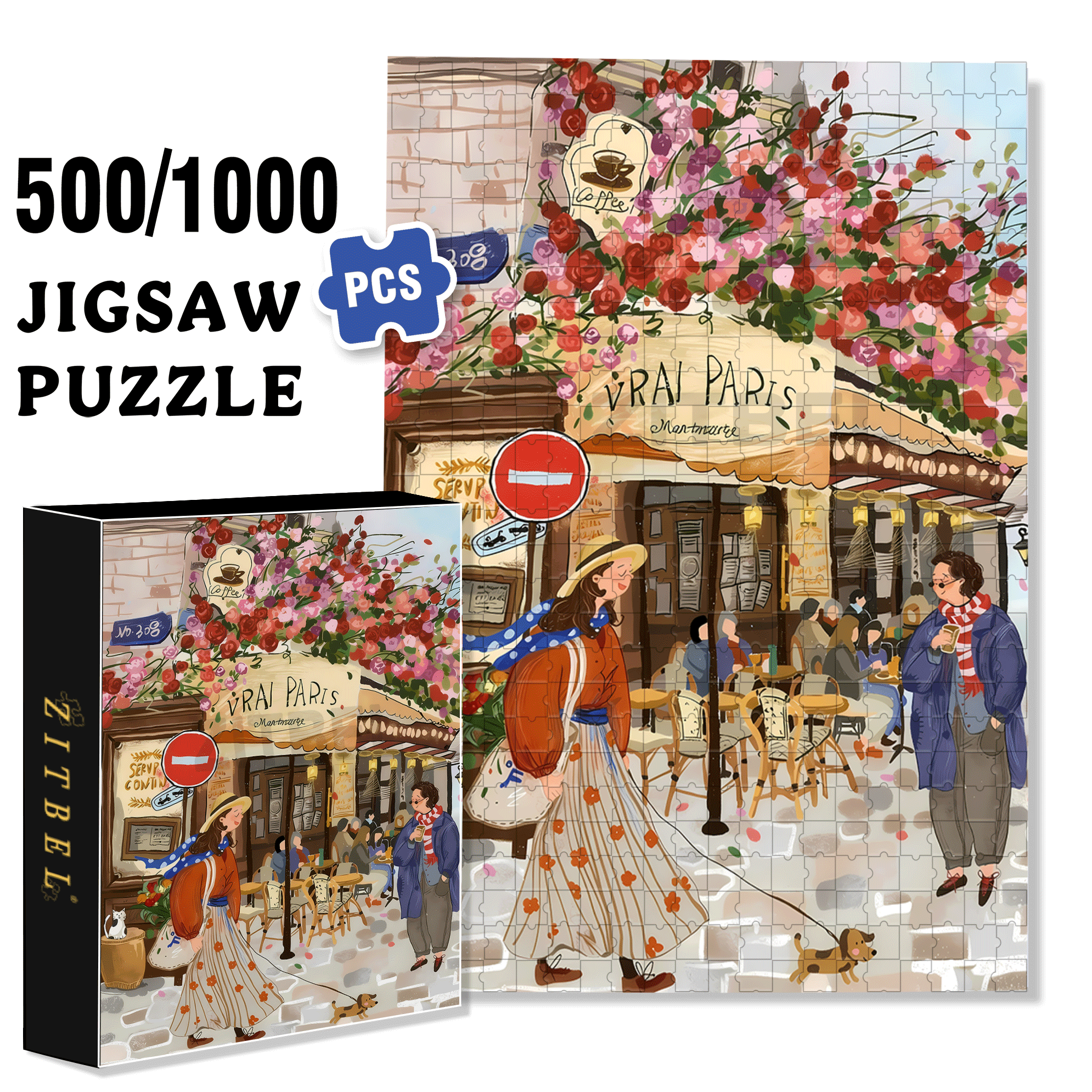 Street Corner Coffee Shop 500pcs/1000pcs Jigsaw Puzzle, Scratch-Resistant, Interactive Family Game & Brain-Boosting DIY Decor, Perfect for Halloween, Christmas & New Year Gifts, Family Puzzle Game