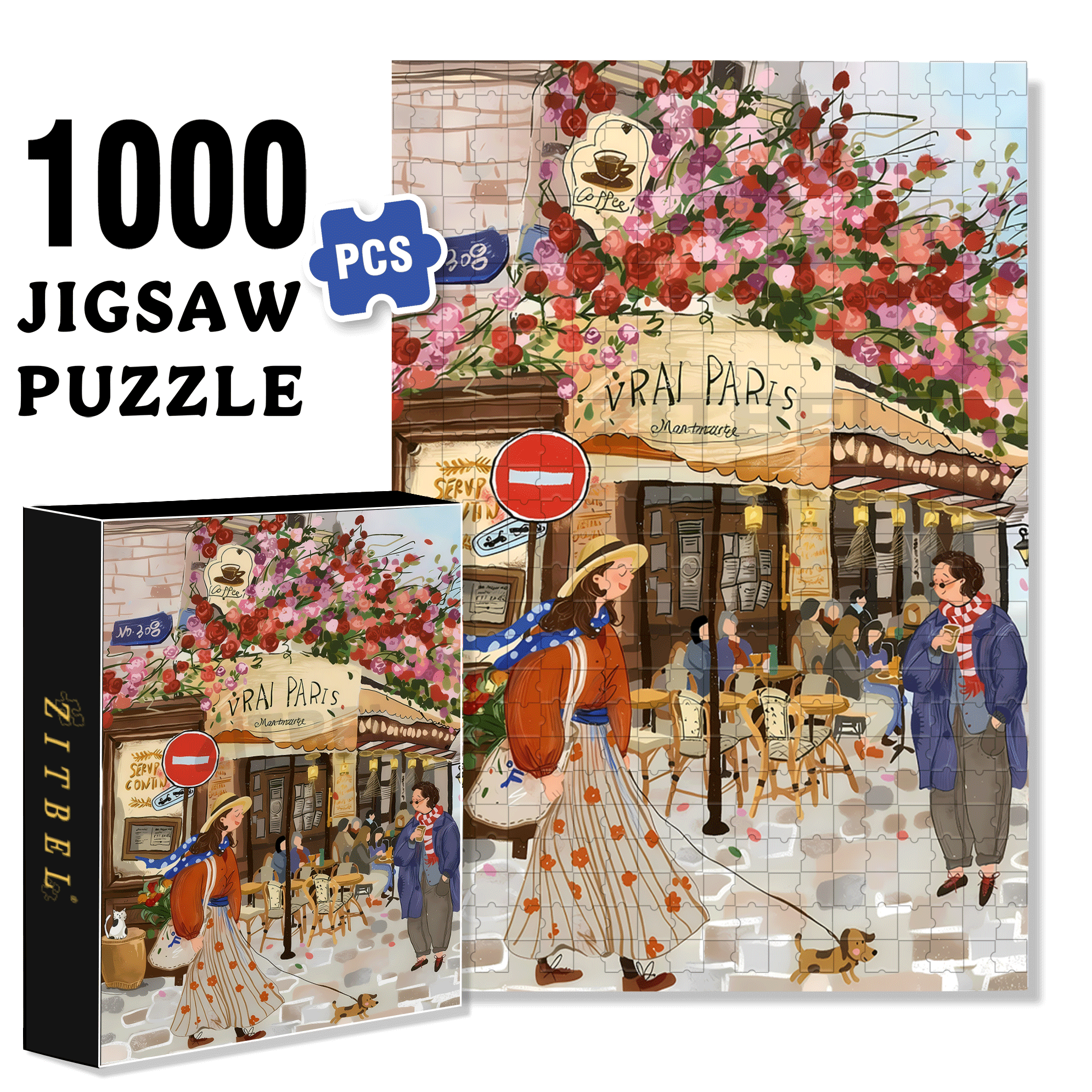 Street Corner Coffee Shop 500pcs/1000pcs Jigsaw Puzzle, Scratch-Resistant, Interactive Family Game & Brain-Boosting DIY Decor, Perfect for Halloween, Christmas & New Year Gifts, Family Puzzle Game