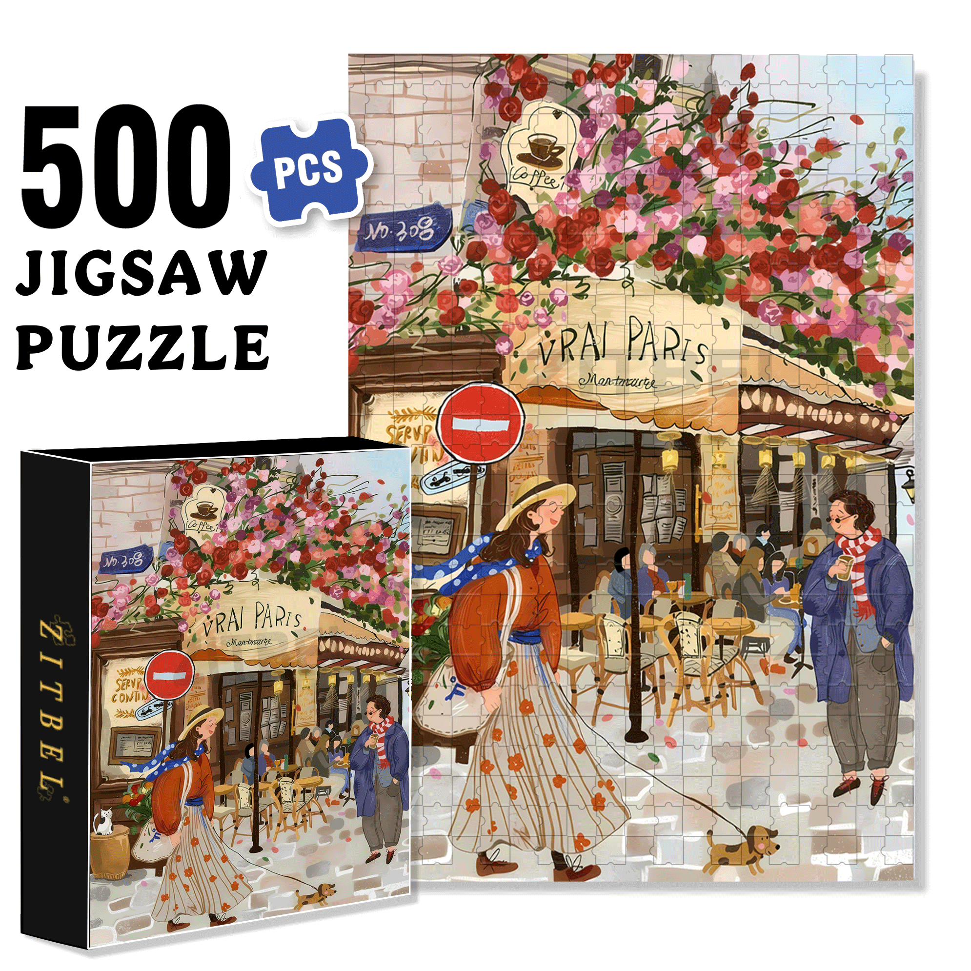 Street Corner Coffee Shop 500pcs/1000pcs Jigsaw Puzzle, Scratch-Resistant, Interactive Family Game & Brain-Boosting DIY Decor, Perfect for Halloween, Christmas & New Year Gifts, Family Puzzle Game