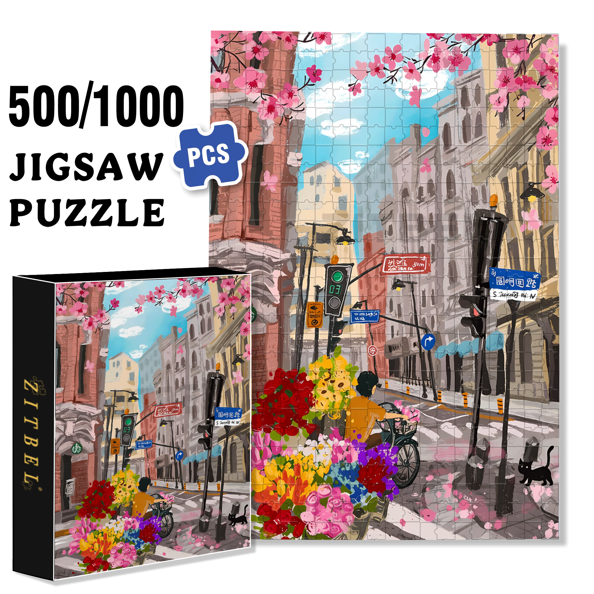 Street Corner Flower Seller 500pcs/1000pcs Jigsaw Puzzle, Scratch-Resistant, Interactive Family Game & Brain-Boosting DIY Decor, Perfect for Halloween, Christmas & New Year Gifts, Family Puzzle Game