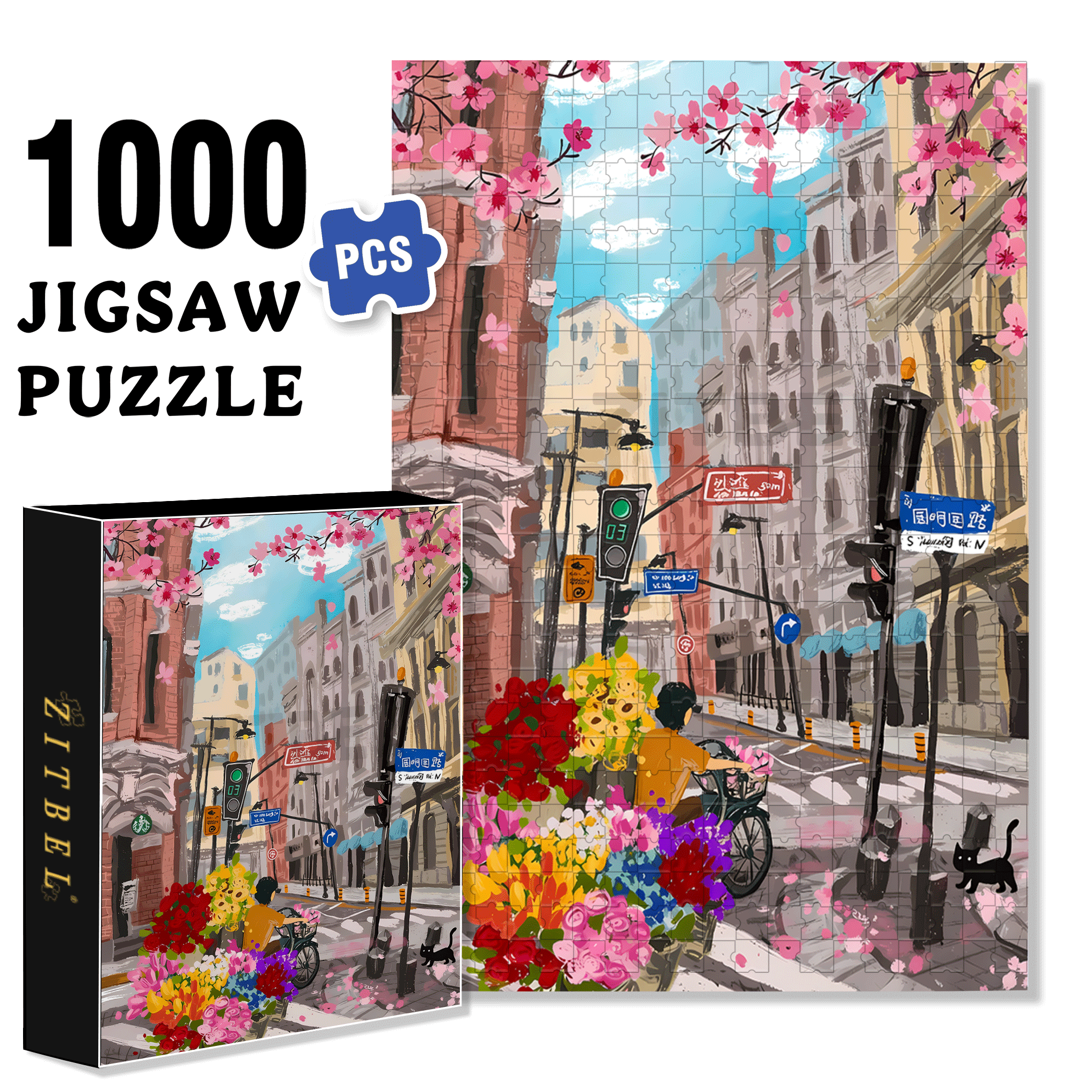 Street Corner Flower Seller 500pcs/1000pcs Jigsaw Puzzle, Scratch-Resistant, Interactive Family Game & Brain-Boosting DIY Decor, Perfect for Halloween, Christmas & New Year Gifts, Family Puzzle Game