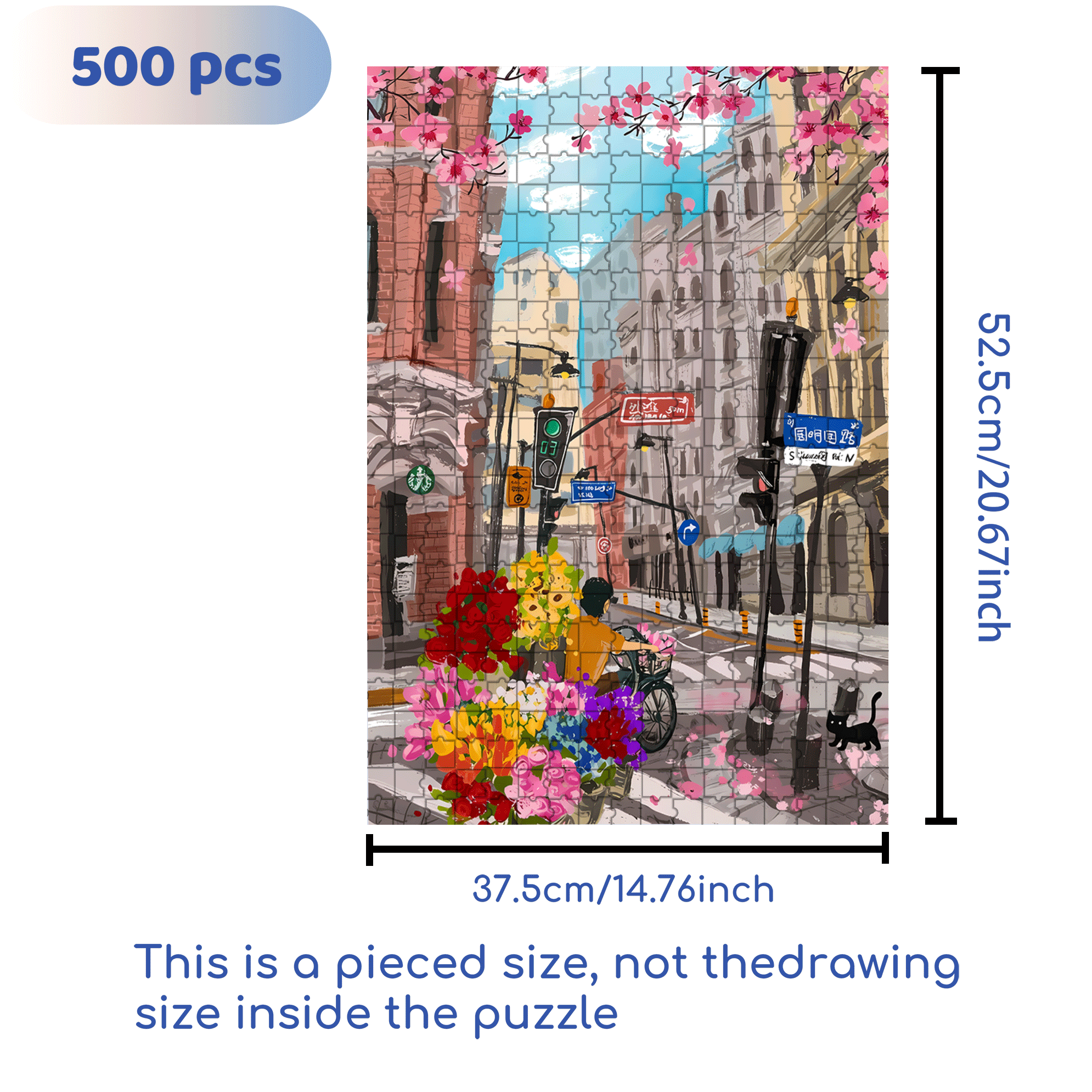 Street Corner Flower Seller 500pcs/1000pcs Jigsaw Puzzle, Scratch-Resistant, Interactive Family Game & Brain-Boosting DIY Decor, Perfect for Halloween, Christmas & New Year Gifts, Family Puzzle Game