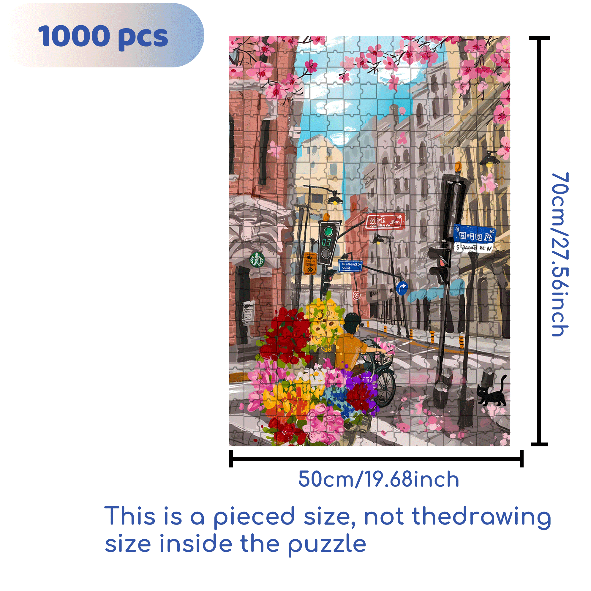 Street Corner Flower Seller 500pcs/1000pcs Jigsaw Puzzle, Scratch-Resistant, Interactive Family Game & Brain-Boosting DIY Decor, Perfect for Halloween, Christmas & New Year Gifts, Family Puzzle Game