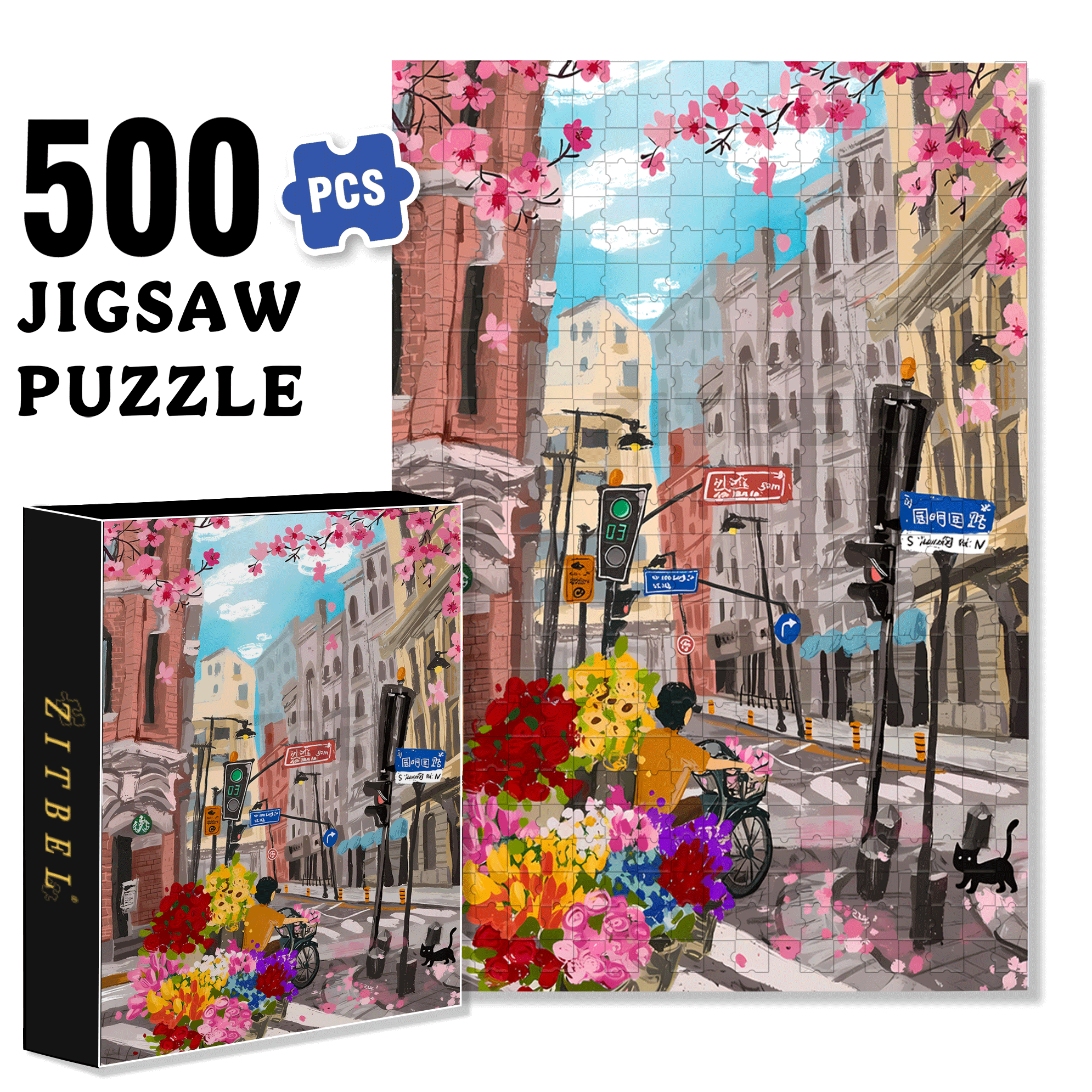 Street Corner Flower Seller 500pcs/1000pcs Jigsaw Puzzle, Scratch-Resistant, Interactive Family Game & Brain-Boosting DIY Decor, Perfect for Halloween, Christmas & New Year Gifts, Family Puzzle Game