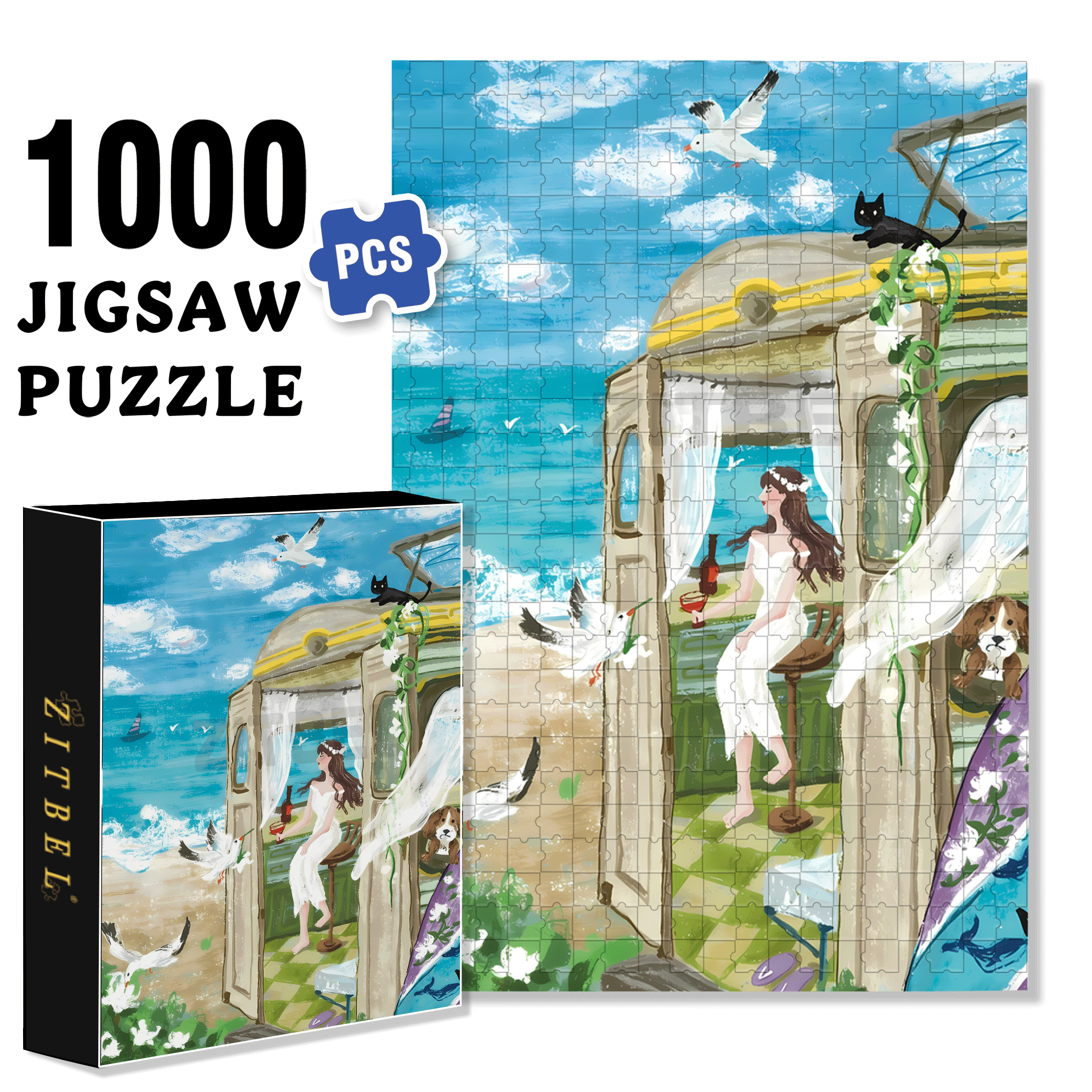 Summer Cool Breeze 500pcs/1000pcs Jigsaw Puzzle, Scratch-Resistant, Interactive Family Game & Brain-Boosting DIY Decor, Perfect for Halloween, Christmas & New Year Gifts, Family Puzzle Game