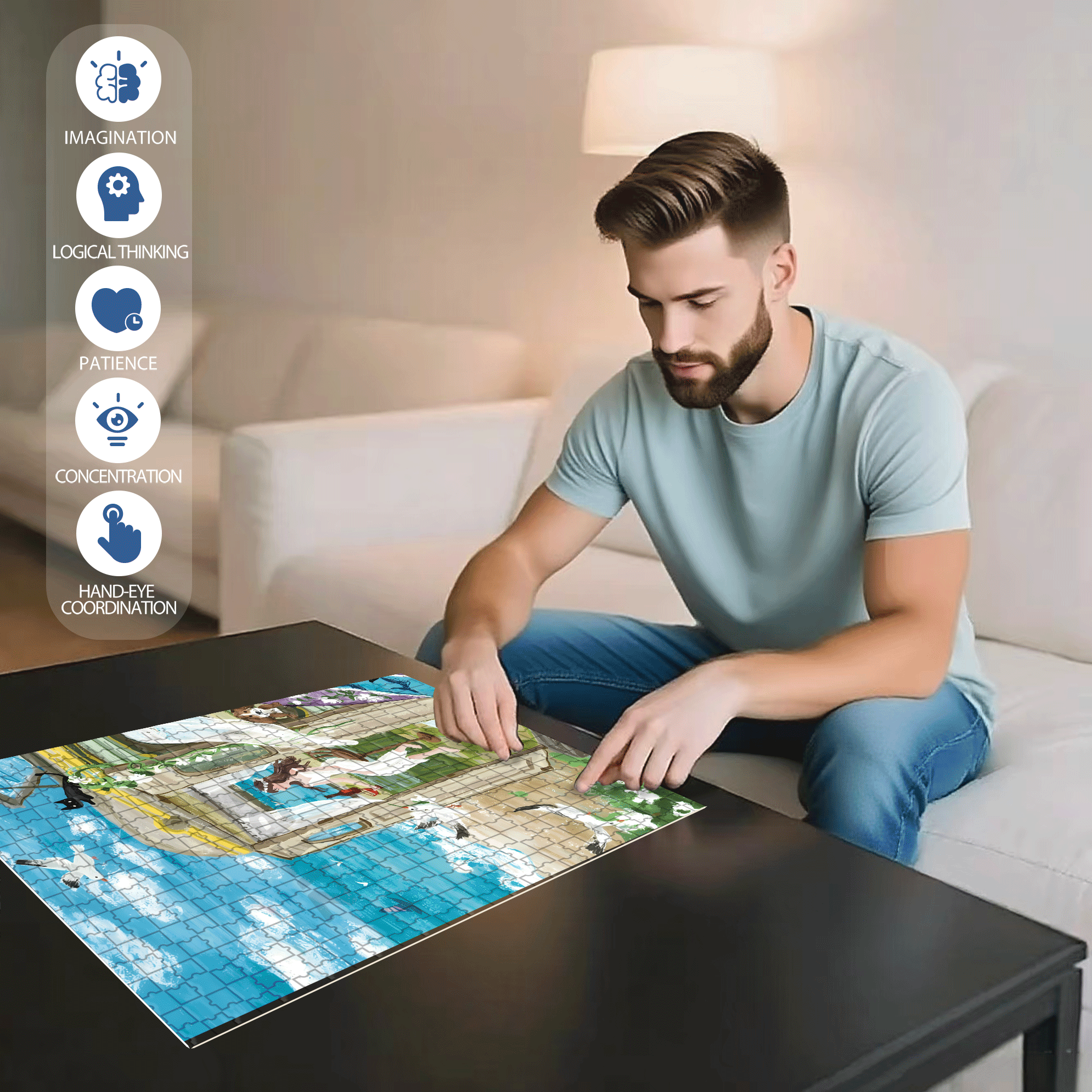 Summer Cool Breeze 500pcs/1000pcs Jigsaw Puzzle, Scratch-Resistant, Interactive Family Game & Brain-Boosting DIY Decor, Perfect for Halloween, Christmas & New Year Gifts, Family Puzzle Game