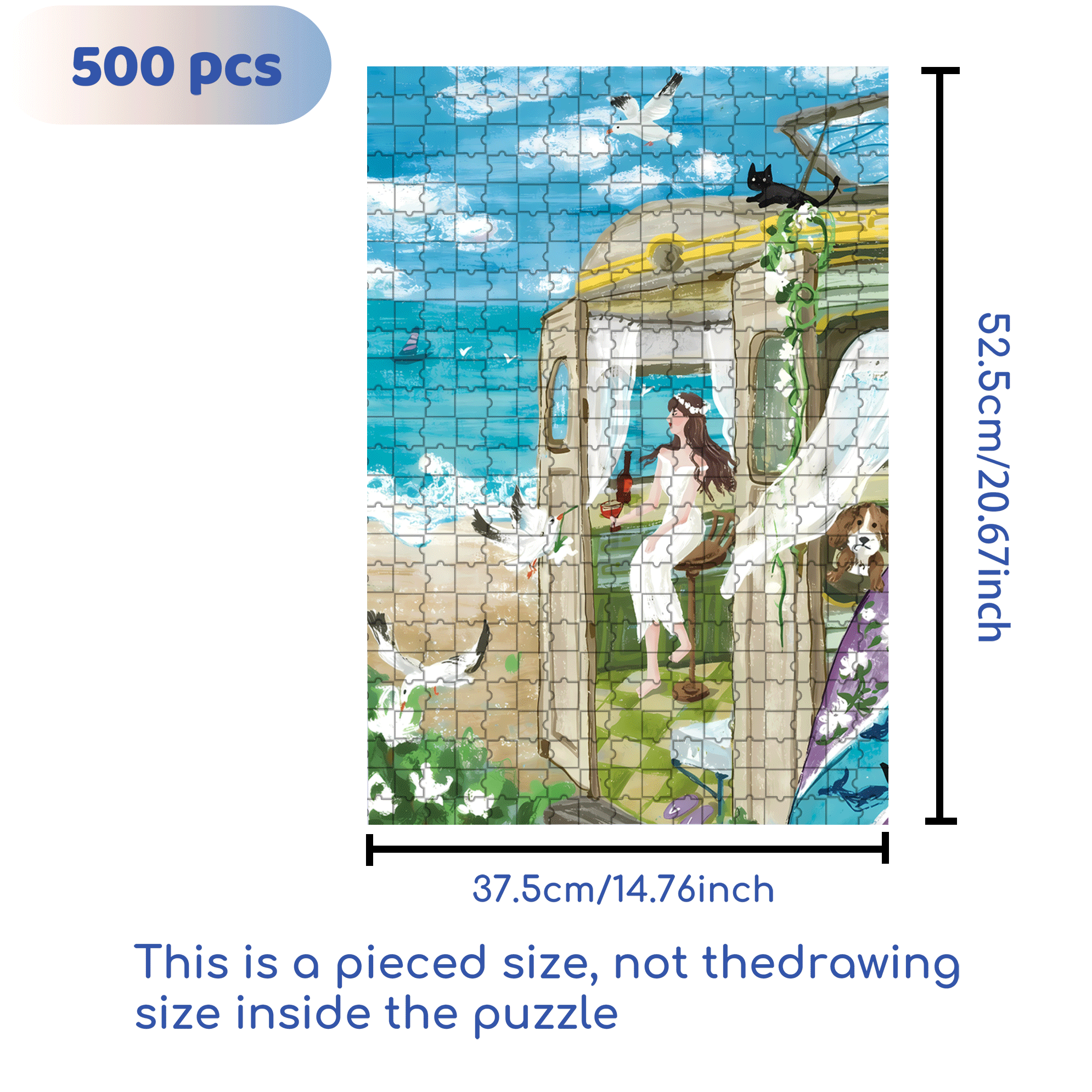 Summer Cool Breeze 500pcs/1000pcs Jigsaw Puzzle, Scratch-Resistant, Interactive Family Game & Brain-Boosting DIY Decor, Perfect for Halloween, Christmas & New Year Gifts, Family Puzzle Game