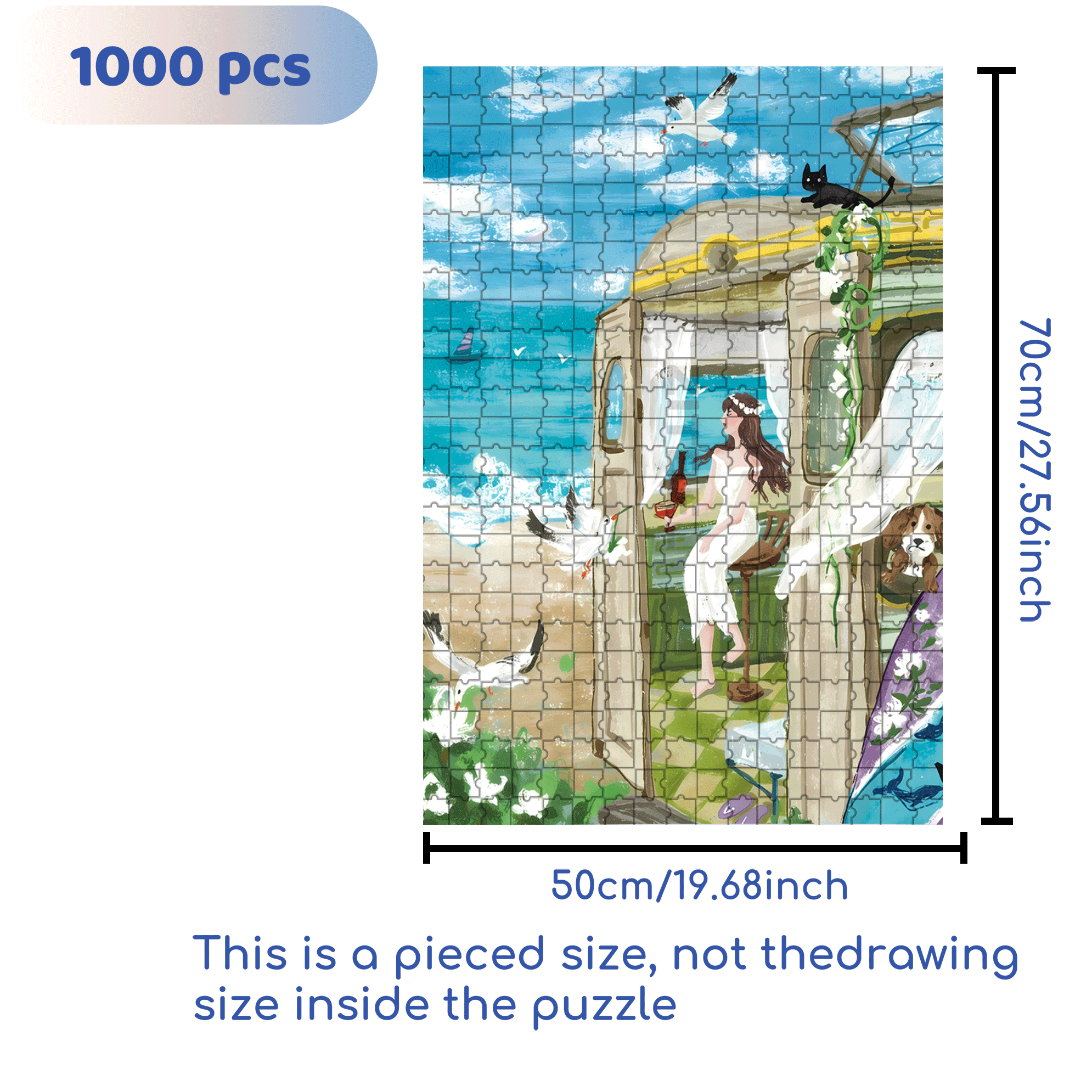 Summer Cool Breeze 500pcs/1000pcs Jigsaw Puzzle, Scratch-Resistant, Interactive Family Game & Brain-Boosting DIY Decor, Perfect for Halloween, Christmas & New Year Gifts, Family Puzzle Game