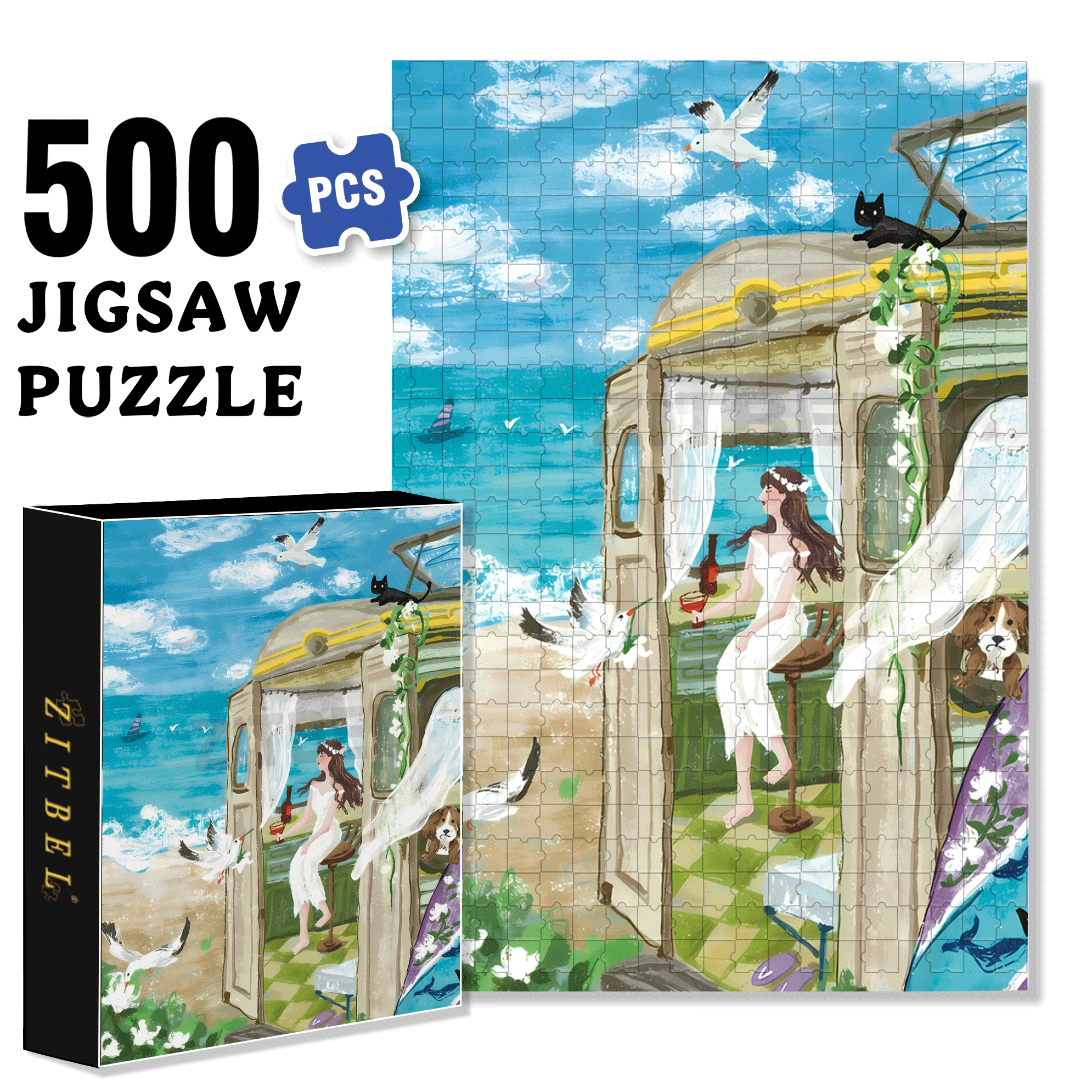 Summer Cool Breeze 500pcs/1000pcs Jigsaw Puzzle, Scratch-Resistant, Interactive Family Game & Brain-Boosting DIY Decor, Perfect for Halloween, Christmas & New Year Gifts, Family Puzzle Game