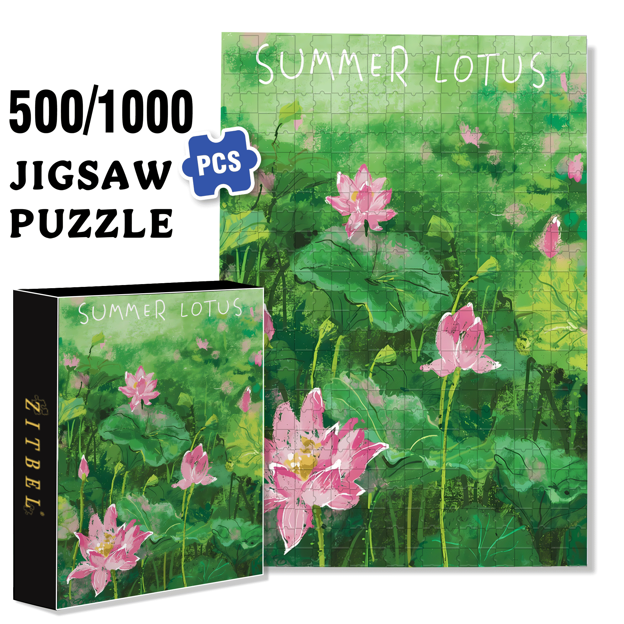Summer Lotus Pond 3 500pcs/1000pcs Jigsaw Puzzle, Scratch-Resistant, Interactive Family Game & Brain-Boosting DIY Decor, Perfect for Halloween, Christmas & New Year Gifts, Family Puzzle Game