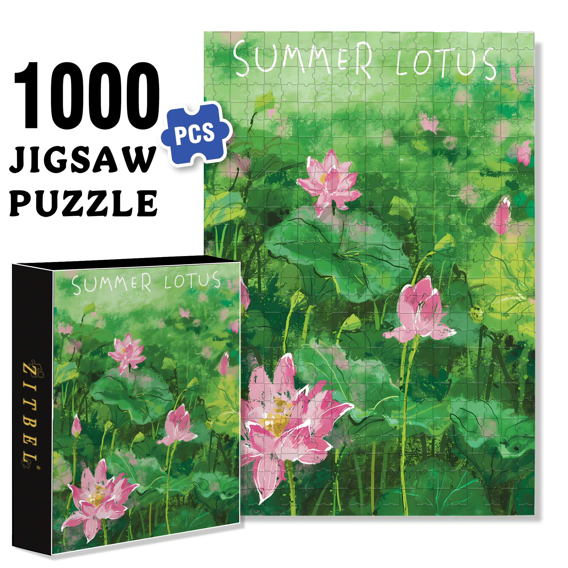 Summer Lotus Pond 3 500pcs/1000pcs Jigsaw Puzzle, Scratch-Resistant, Interactive Family Game & Brain-Boosting DIY Decor, Perfect for Halloween, Christmas & New Year Gifts, Family Puzzle Game