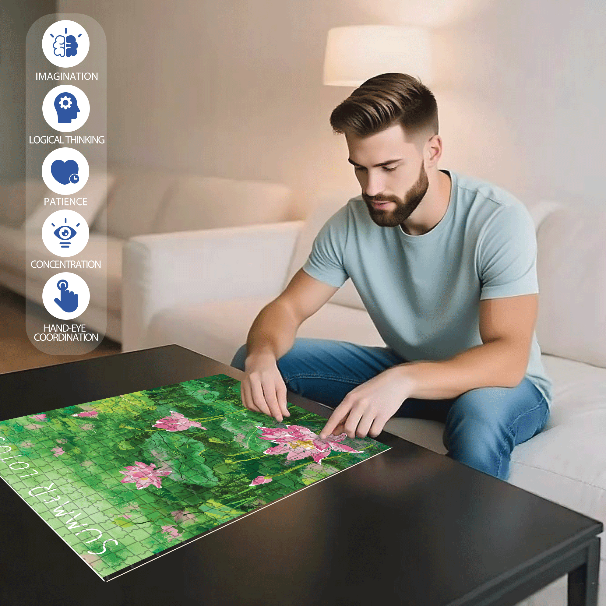 Summer Lotus Pond 3 500pcs/1000pcs Jigsaw Puzzle, Scratch-Resistant, Interactive Family Game & Brain-Boosting DIY Decor, Perfect for Halloween, Christmas & New Year Gifts, Family Puzzle Game