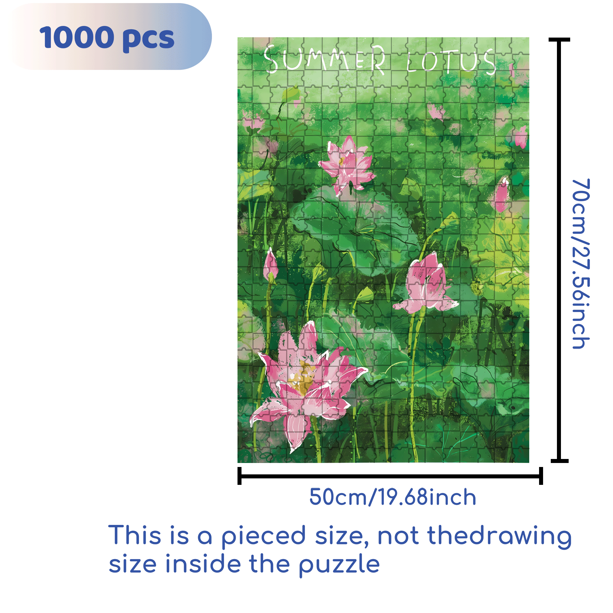 Summer Lotus Pond 3 500pcs/1000pcs Jigsaw Puzzle, Scratch-Resistant, Interactive Family Game & Brain-Boosting DIY Decor, Perfect for Halloween, Christmas & New Year Gifts, Family Puzzle Game
