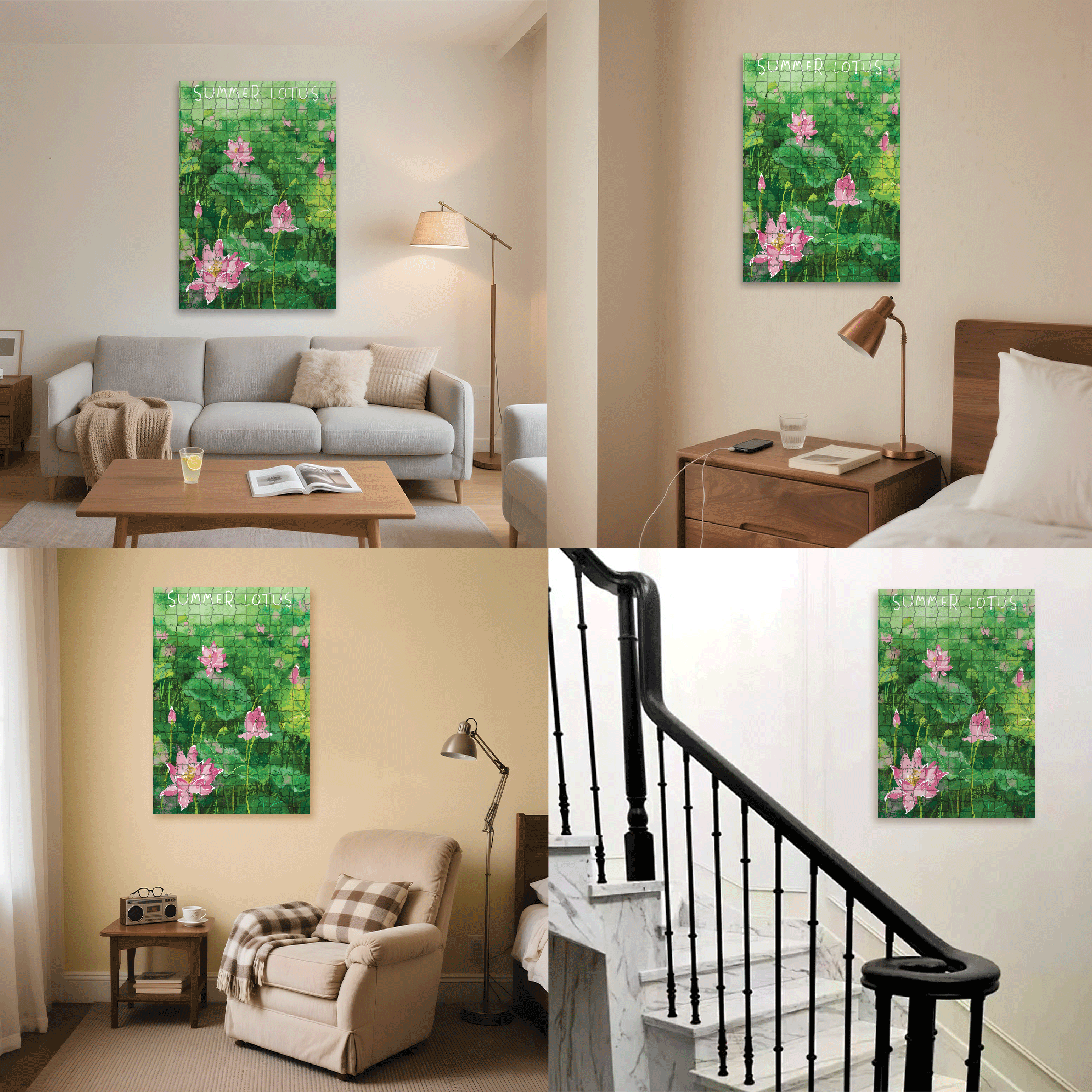 Summer Lotus Pond 3 500pcs/1000pcs Jigsaw Puzzle, Scratch-Resistant, Interactive Family Game & Brain-Boosting DIY Decor, Perfect for Halloween, Christmas & New Year Gifts, Family Puzzle Game